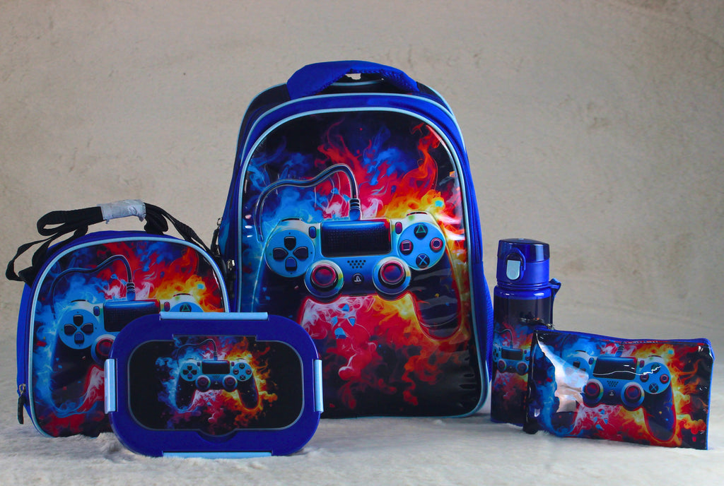 5-in-1 PlayStation-Themed Kids School Backpack Set – 16" Bag, Lunch Bag, Lunch Box, Bottle & Pouch