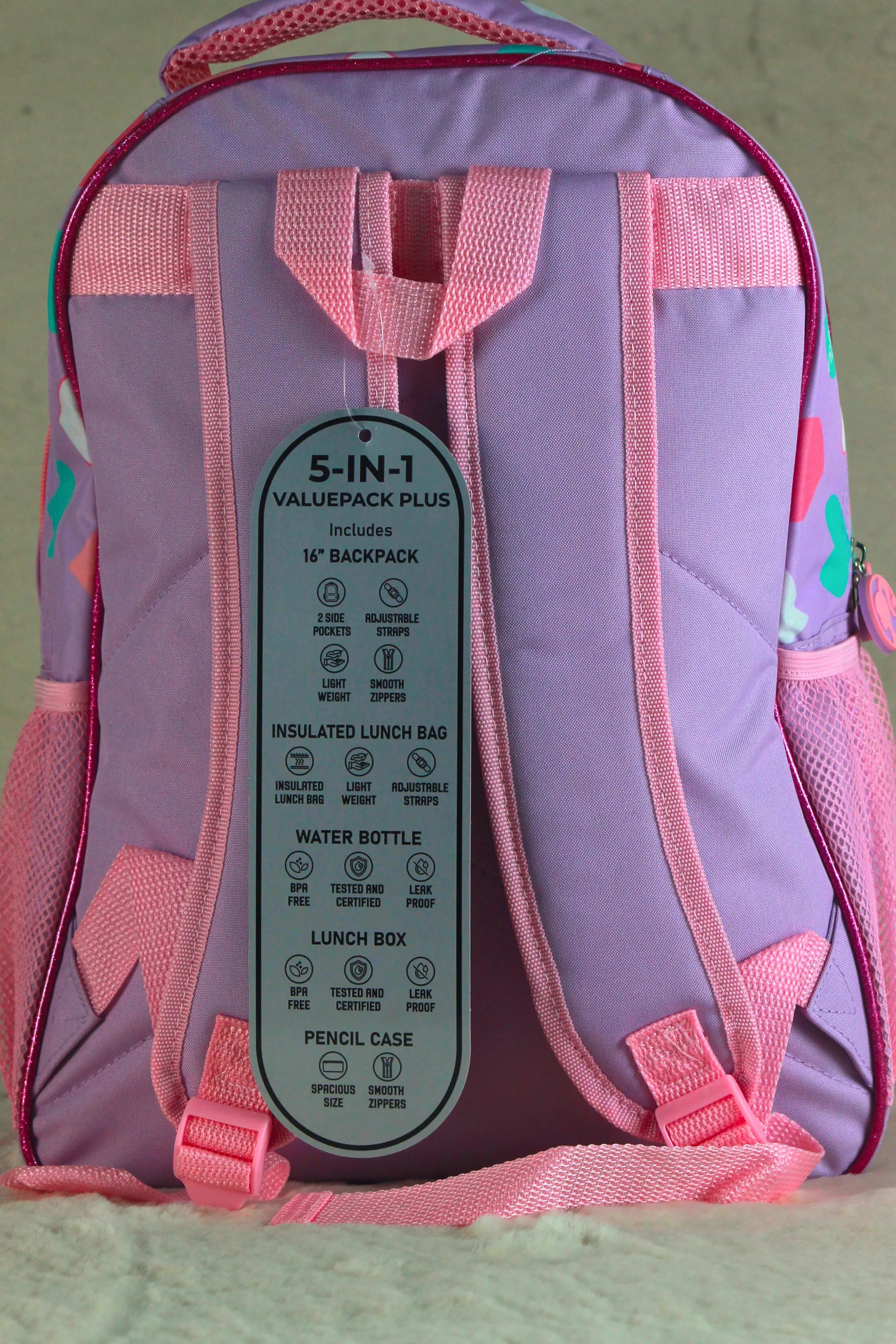 5-in-1 Barbie-Themed Kids School Backpack Set – 16" Bag, Lunch Bag, Lunch Box, Bottle & Pouch