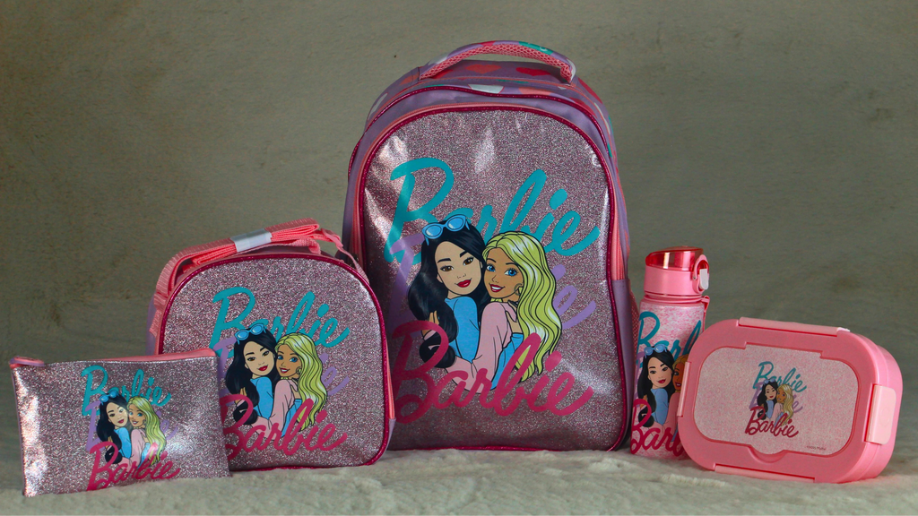 5-in-1 Barbie-Themed Kids School Backpack Set – 16" Bag, Lunch Bag, Lunch Box, Bottle & Pouch