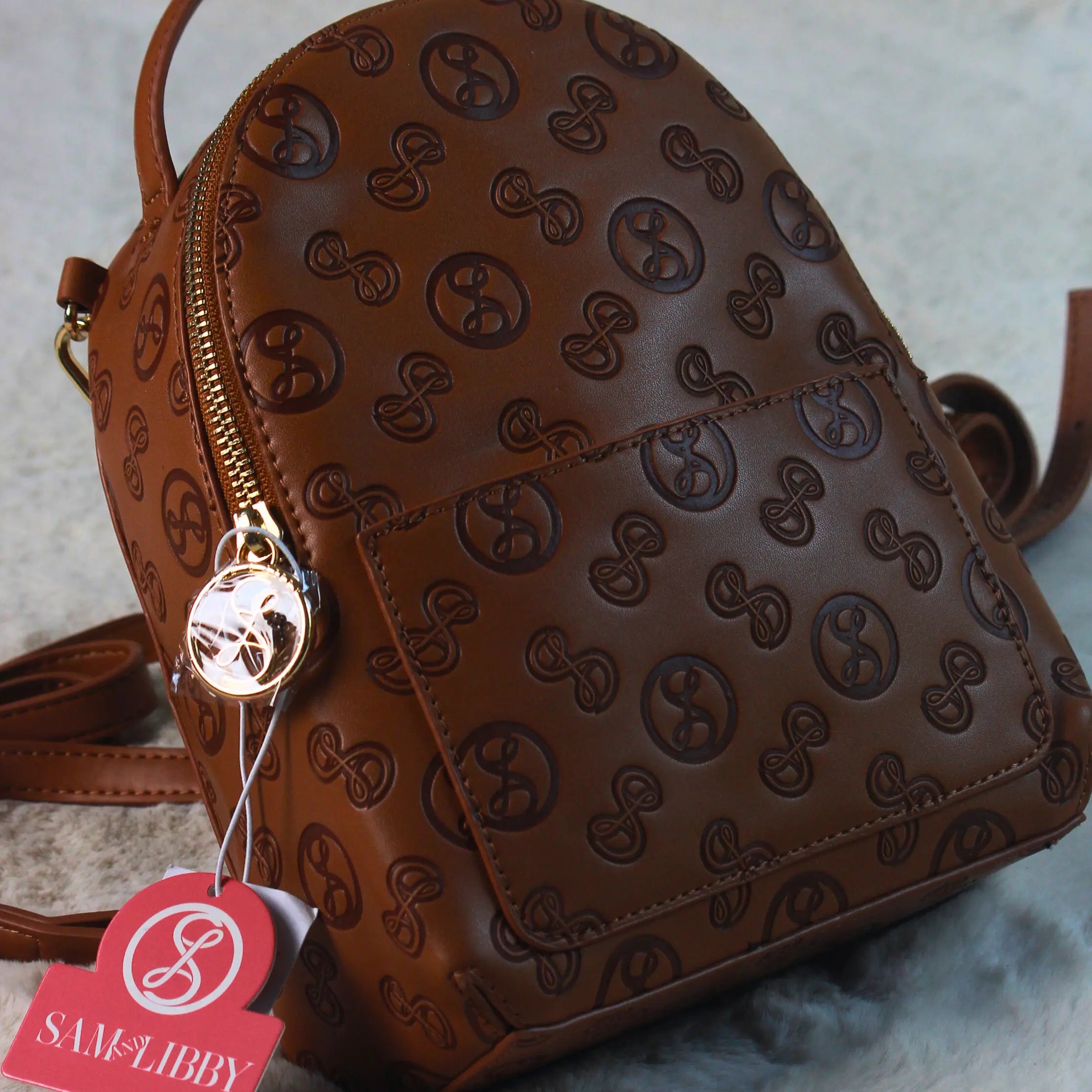 Sam & Libby Women’s Backpack – Brown Faux Leather Designer Style