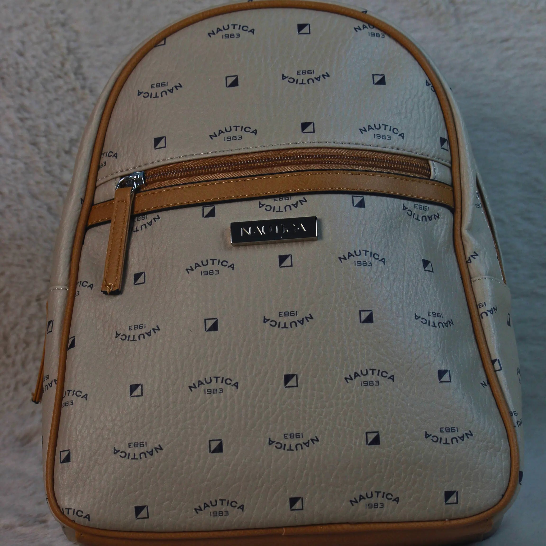 Nautica Women’s Backpack – Cream Textured Faux Leather | 1983 Print