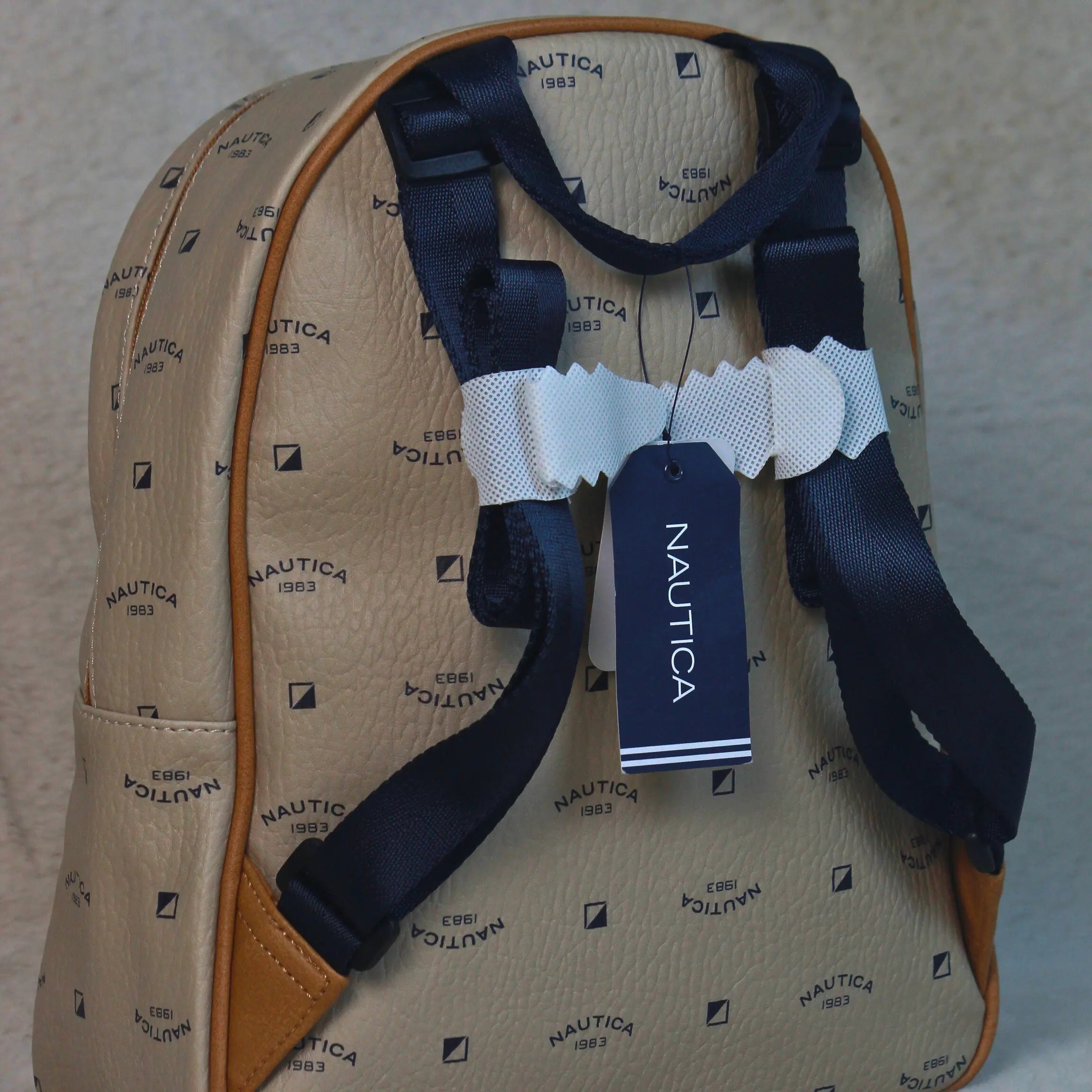 Nautica Women’s Backpack – Cream Textured Faux Leather | 1983 Print