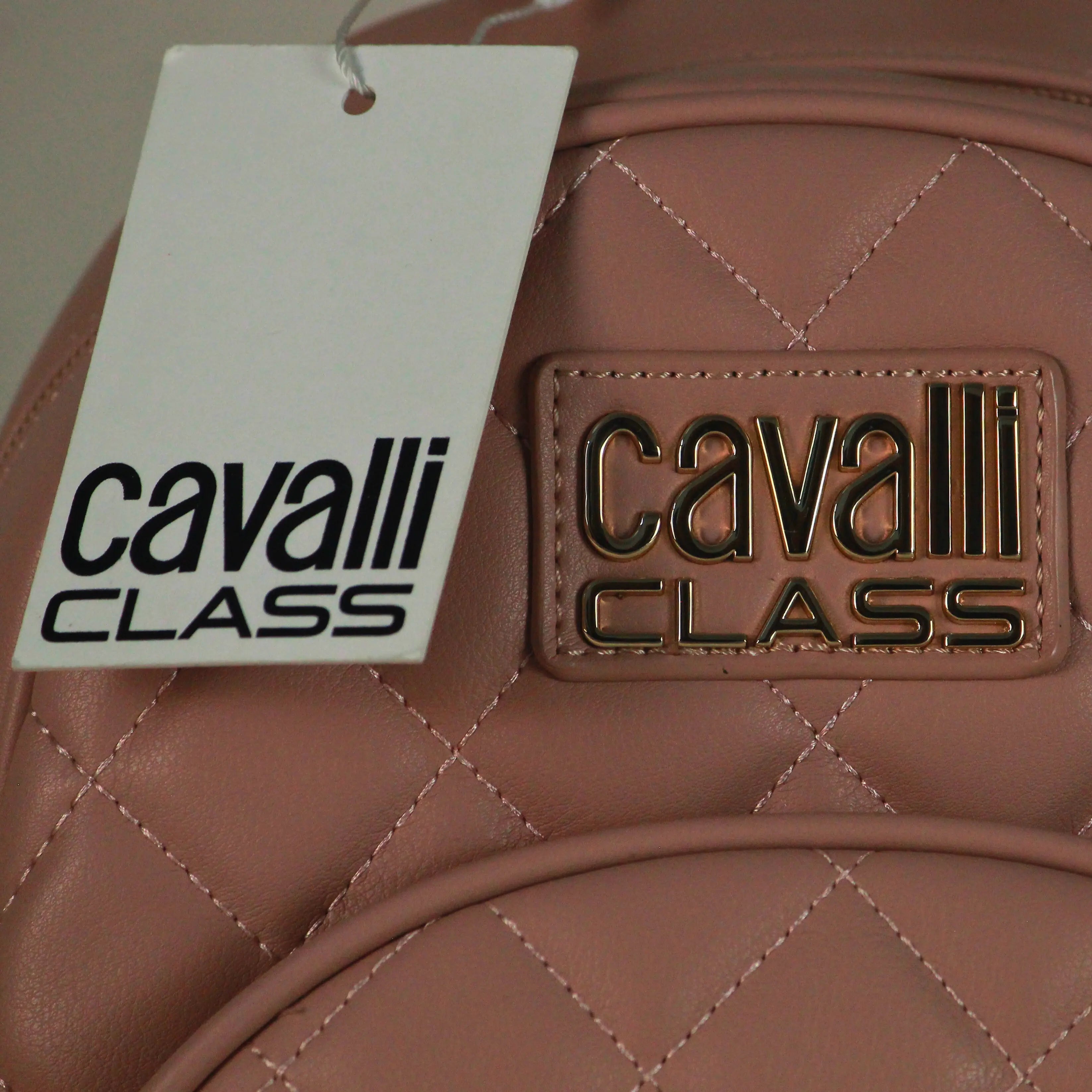 Cavalli Class Women’s Quilted Mini Backpack – Rose Pink Designer Faux Leather