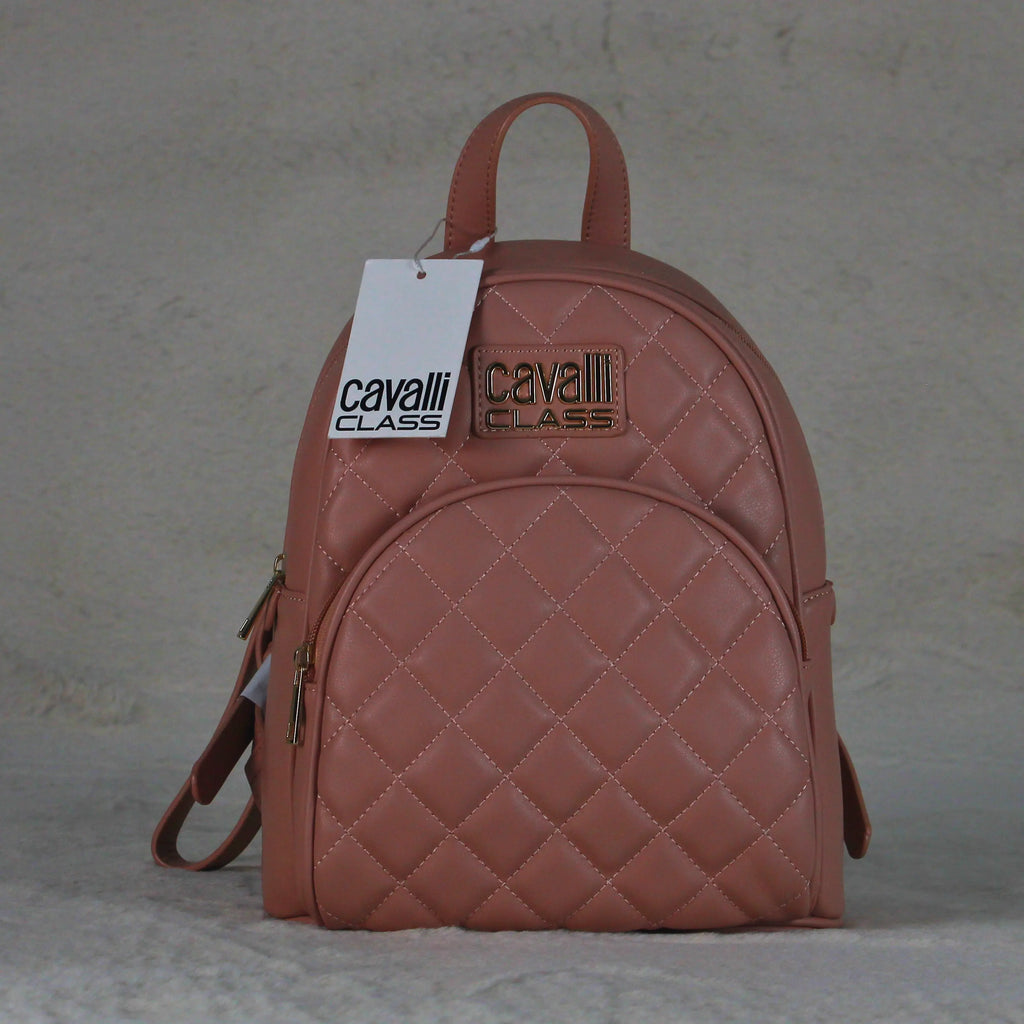 Cavalli Class Women’s Quilted Mini Backpack – Rose Pink Designer Faux Leather