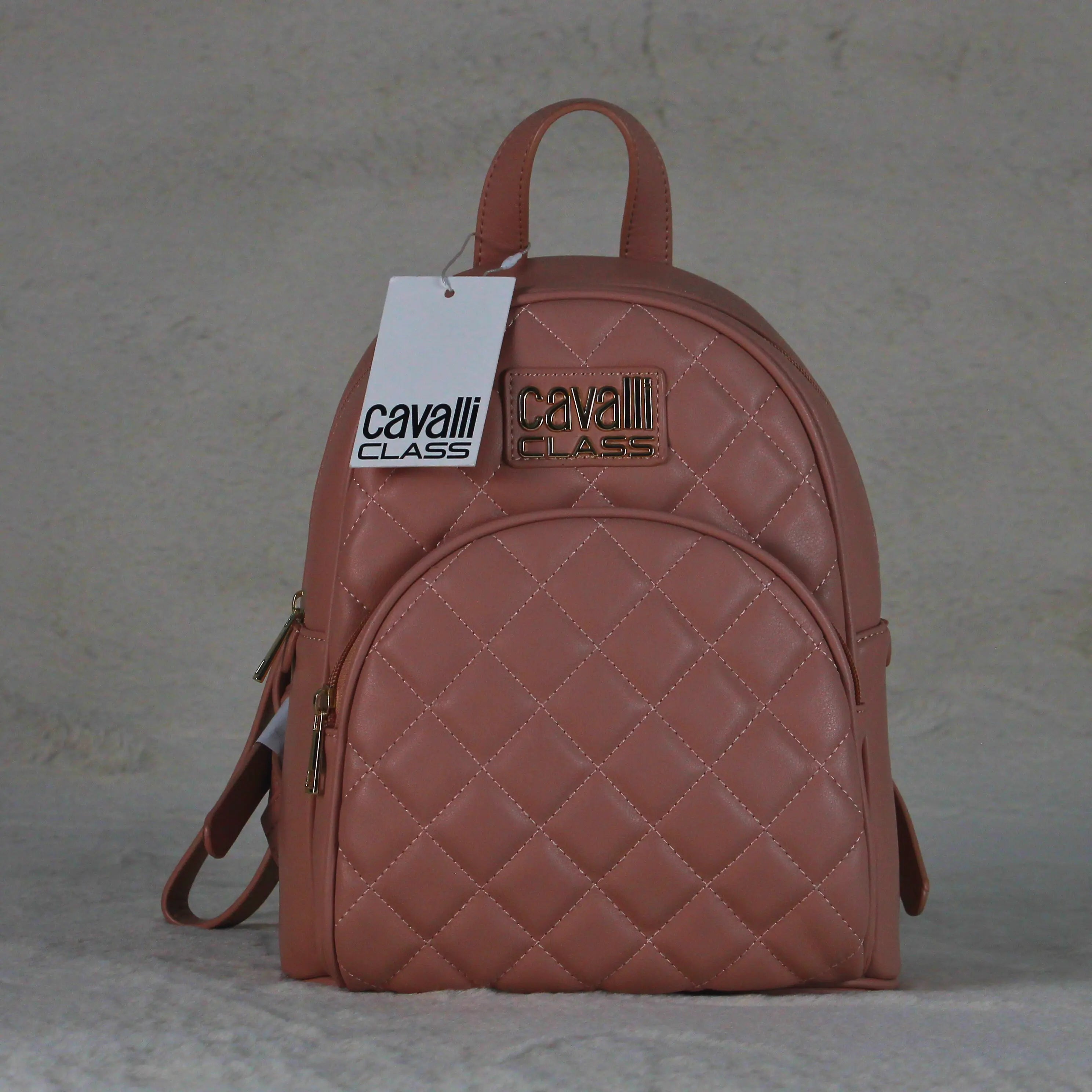 Cavalli Class Women’s Quilted Mini Backpack – Rose Pink Designer Faux Leather