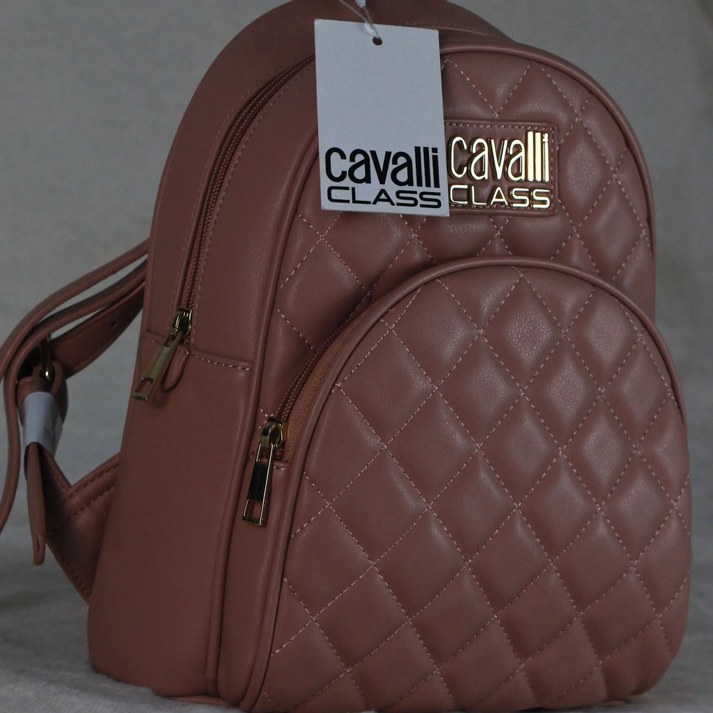 Cavalli Class Women’s Quilted Mini Backpack – Rose Pink Designer Faux Leather