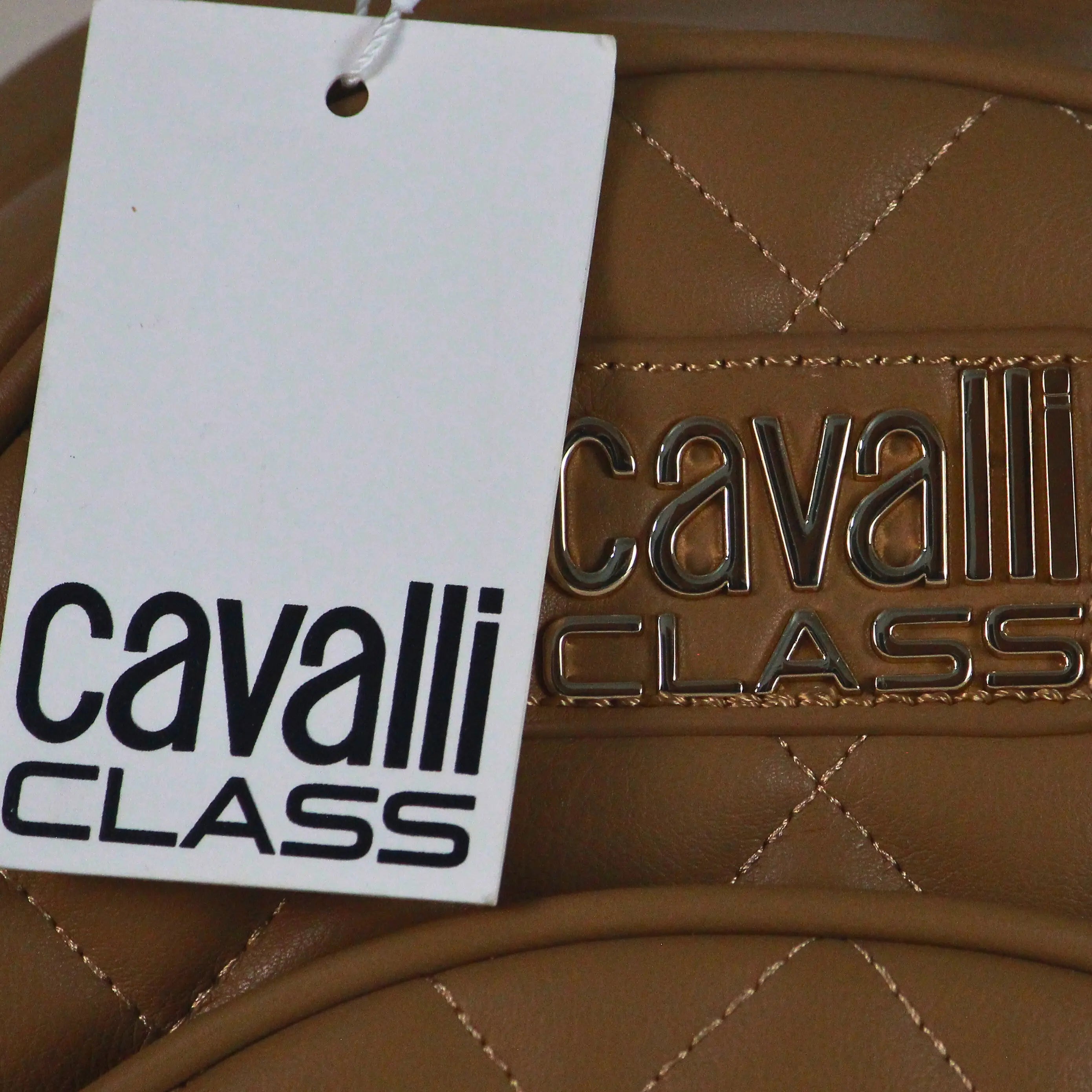 Cavalli Class Women’s Quilted Mini Backpack – Camel Brown Designer Faux Leather
