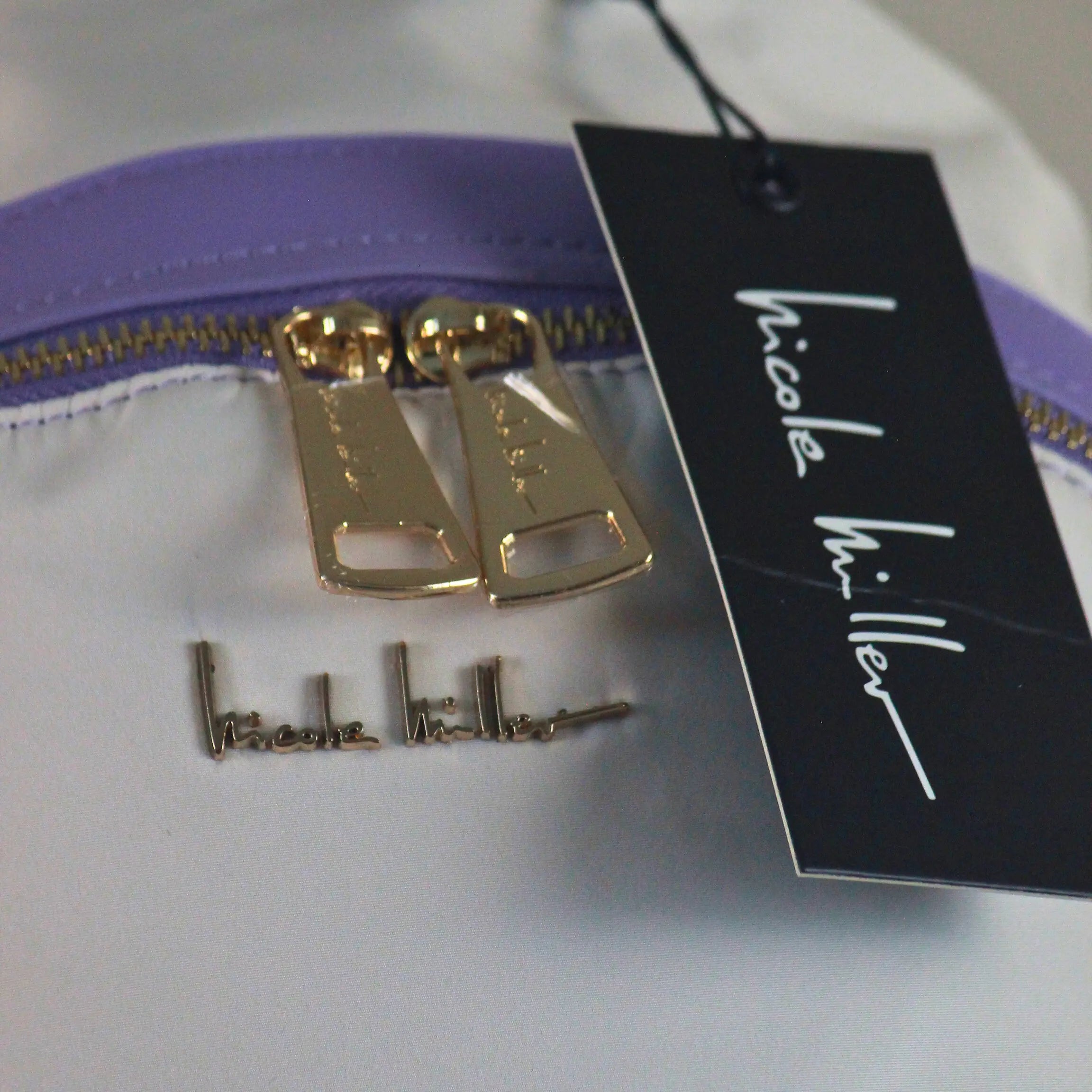 Nicole Miller Women’s Two-Tone Backpack – Lilac Purple & White Lightweight Nylon