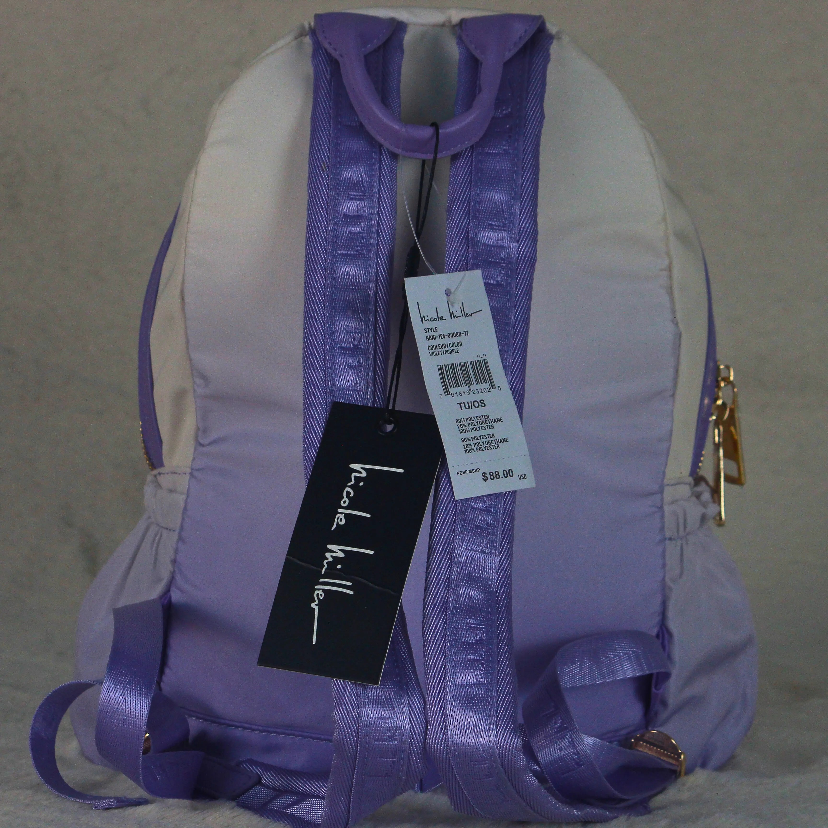 Nicole Miller Women’s Two-Tone Backpack – Lilac Purple & White Lightweight Nylon