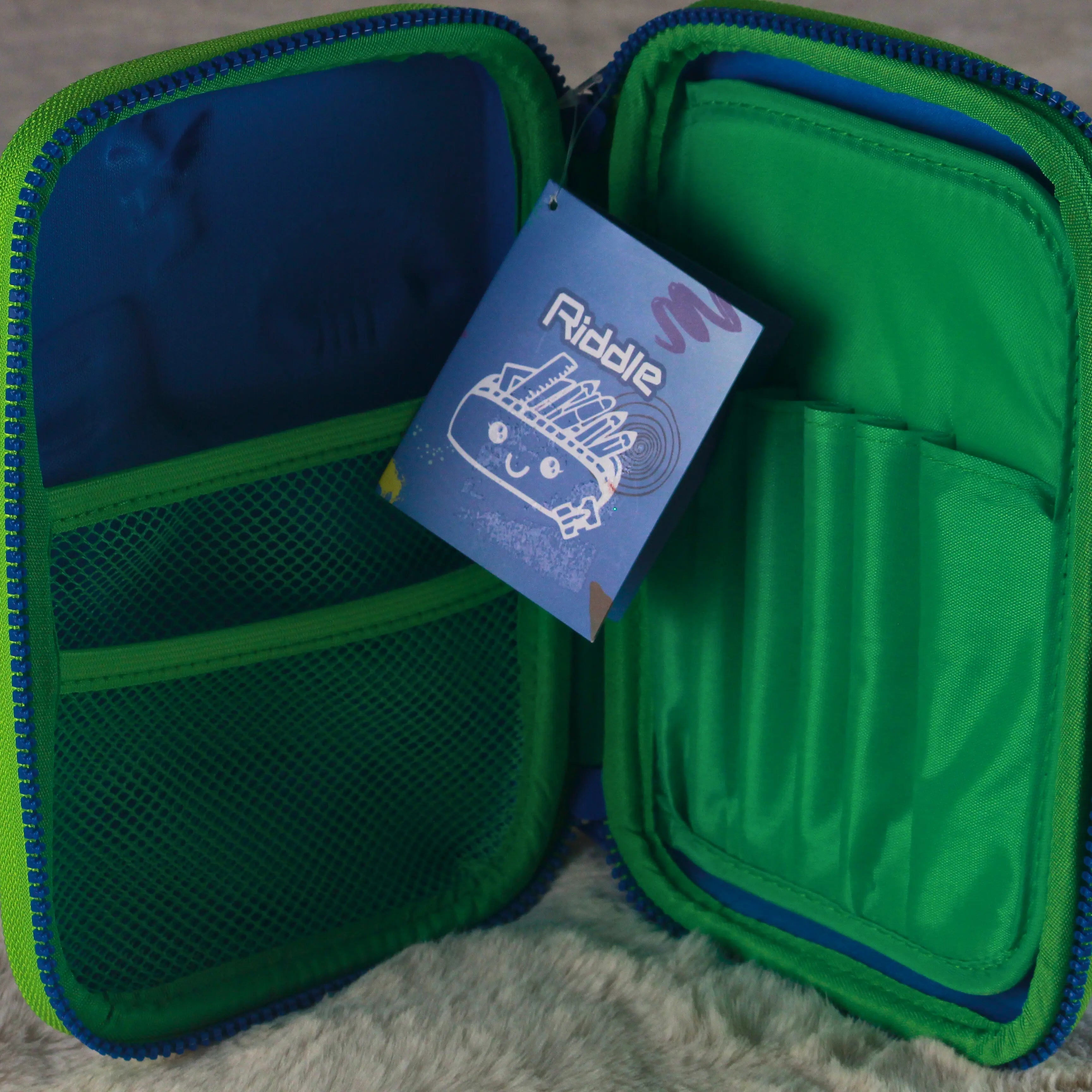 Riddle Dinosaur 3D Embossed Hard Pencil Case – Large Size – Blue Colour – Premium Kids Stationery Organizer