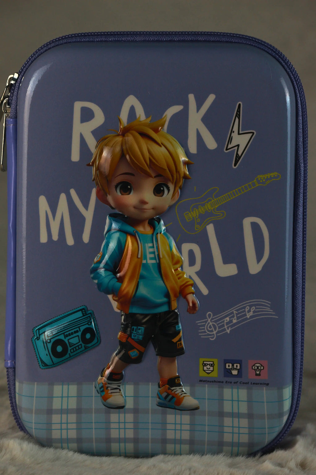 Rock My World Hard Pencil Case – Large Indigo Blue 3D Character School Organizer for Boys