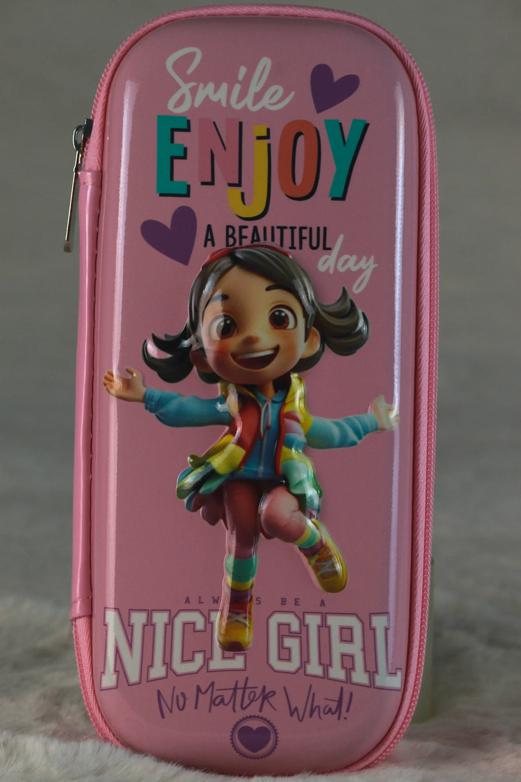 Nice Girl Hard Pencil Case – Smile Enjoy A Beautiful Day | Medium Size | Cute Stationery Box for Girls Pakistan