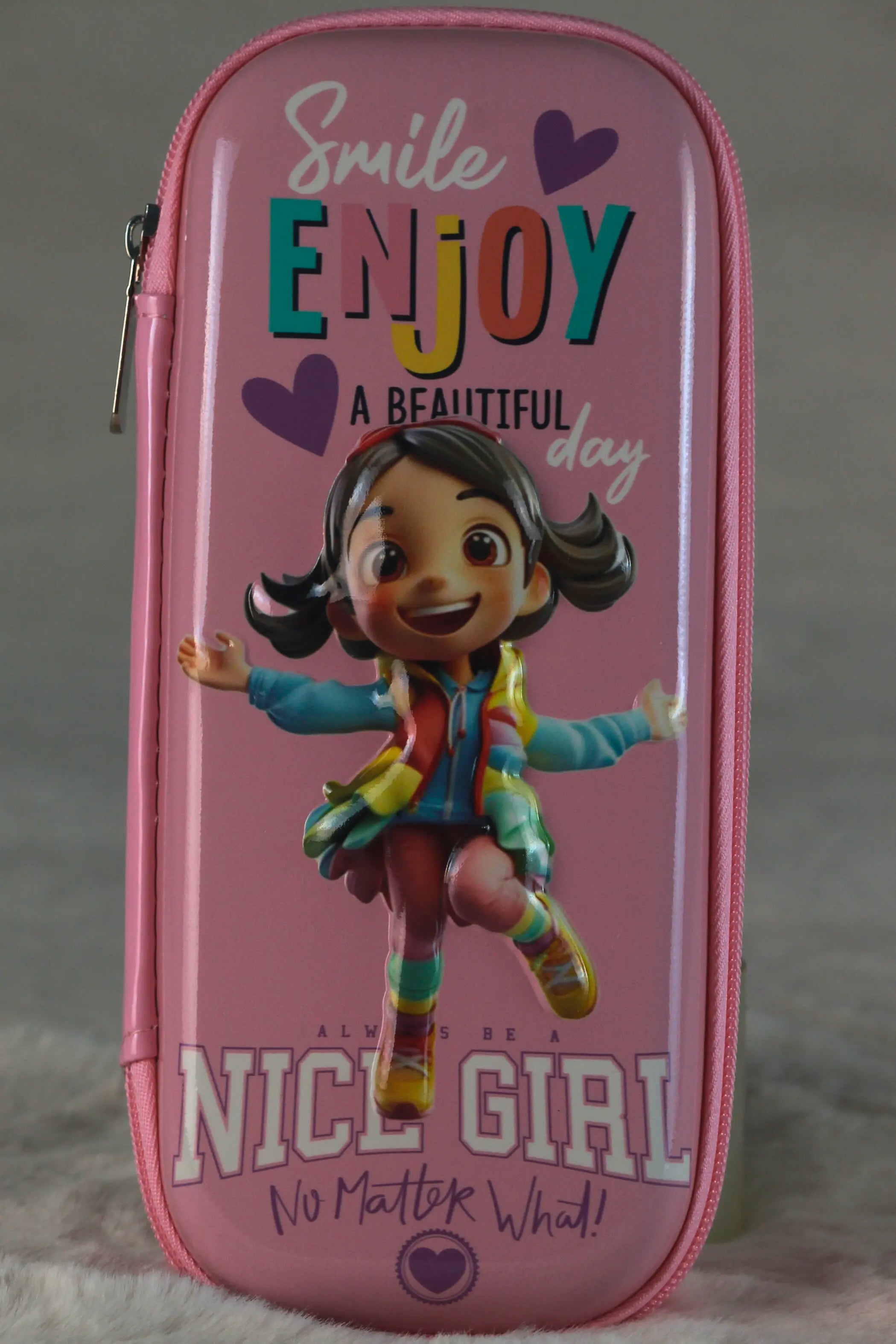 Nice Girl Hard Pencil Case – Smile Enjoy A Beautiful Day | Medium Size | Cute Stationery Box for Girls Pakistan