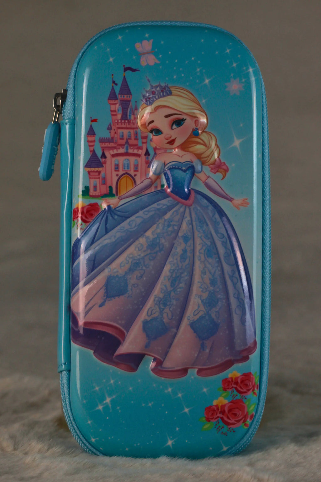 Princess Castle Aqua Blue Hard Shell Medium Pencil Case for Kids | Cute Princess Stationery Box | School Supply Organizer Pakistan