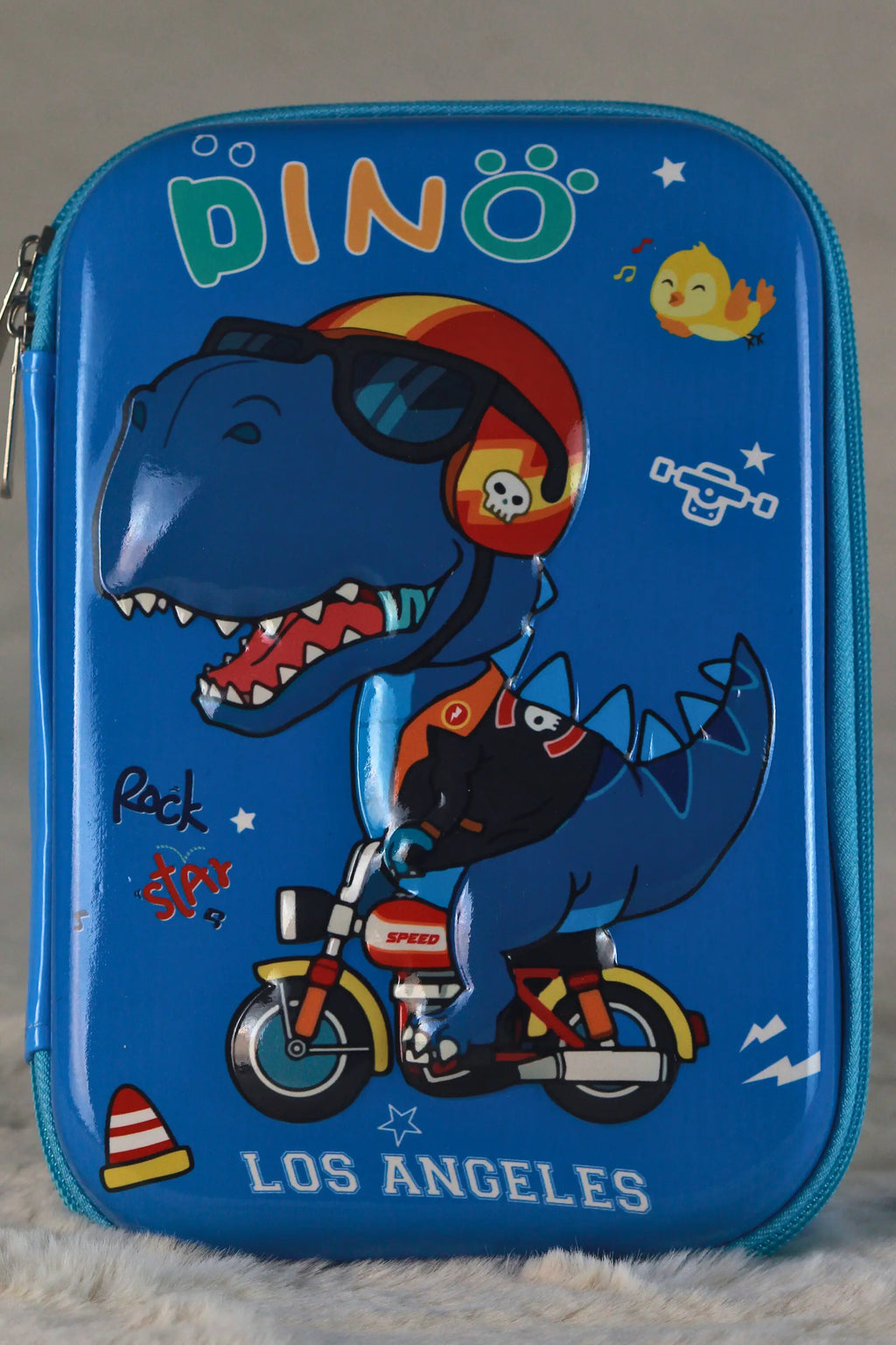 Dino Rock Star Hard Pencil Case Size Large – 3D EVA Kids Stationery Box, Blue