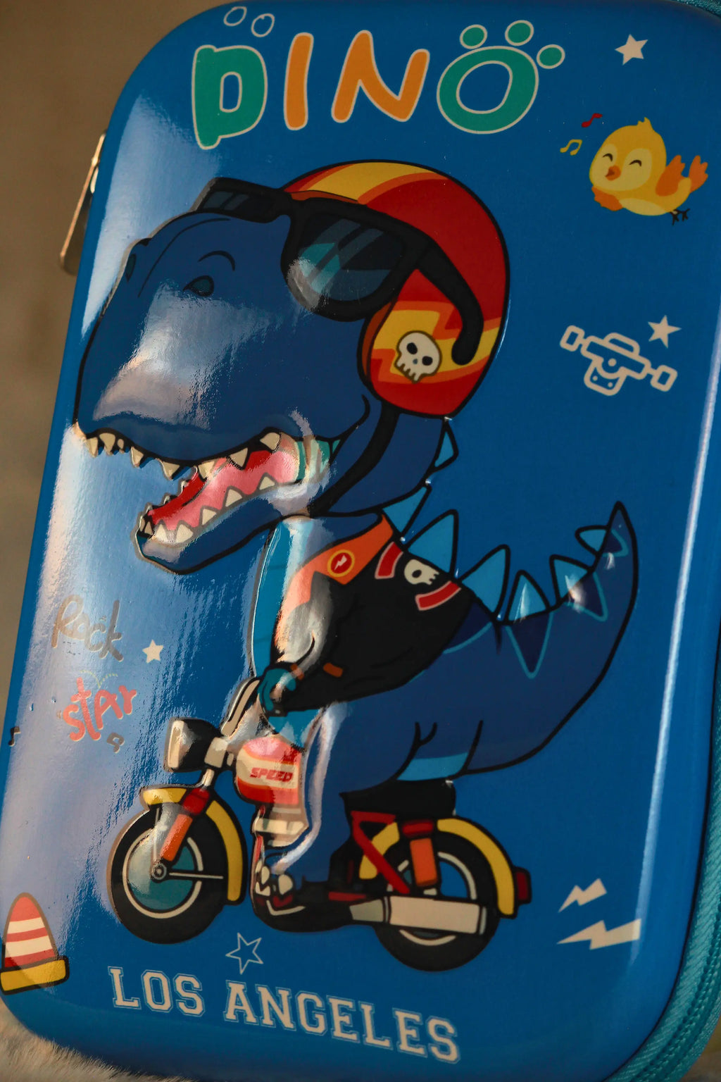 Dino Rock Star Hard Pencil Case Size Large – 3D EVA Kids Stationery Box, Blue
