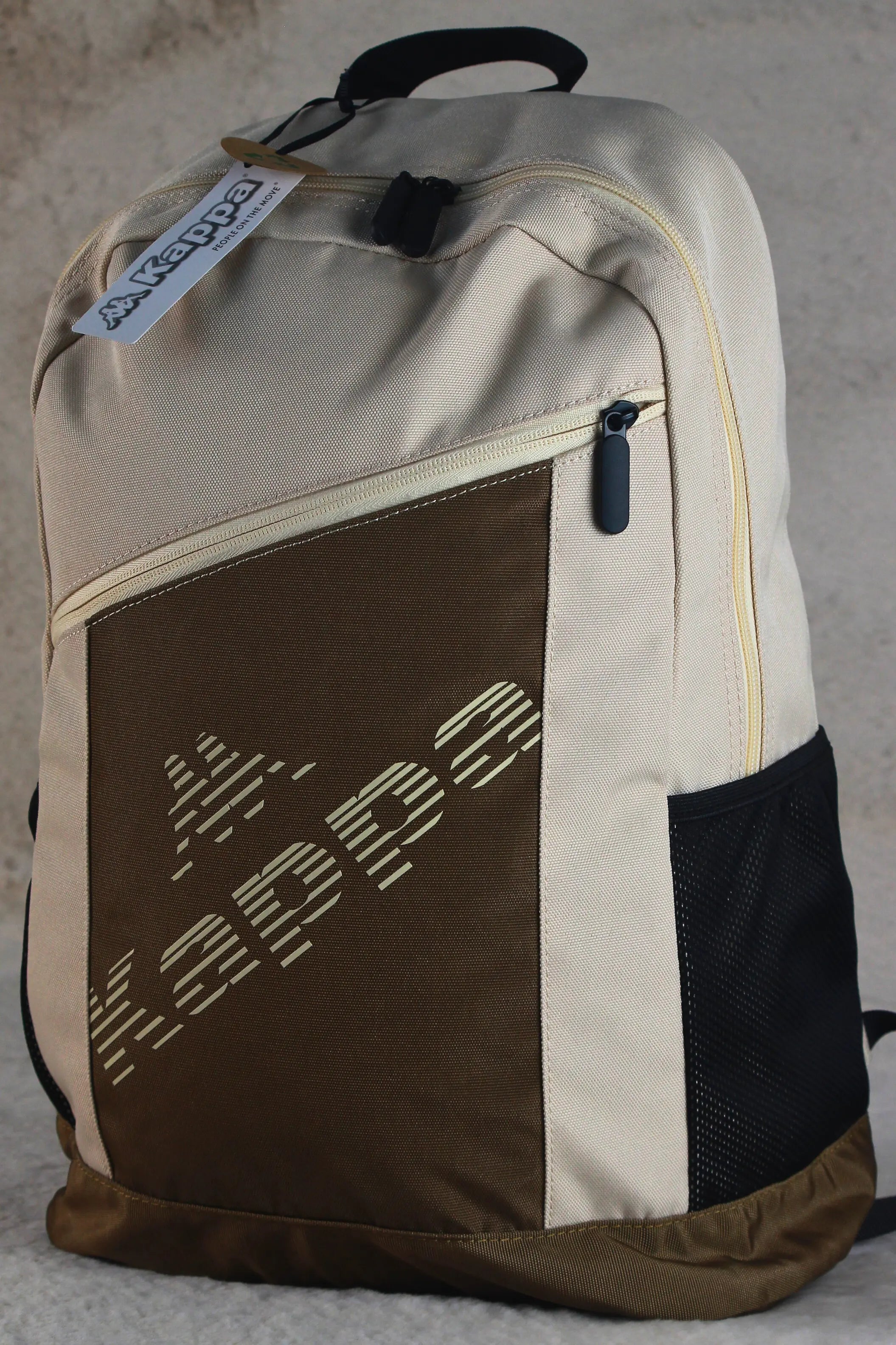 Kappa Sports Backpack – Beige/Brown | Polyester, School & Travel
