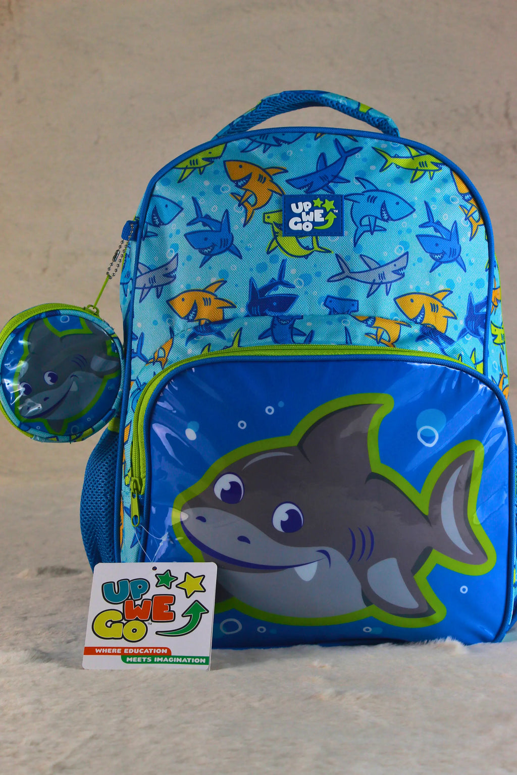 UP WE GO Shark Kids Backpack – Blue | School, Kindergarten & Travel Bag