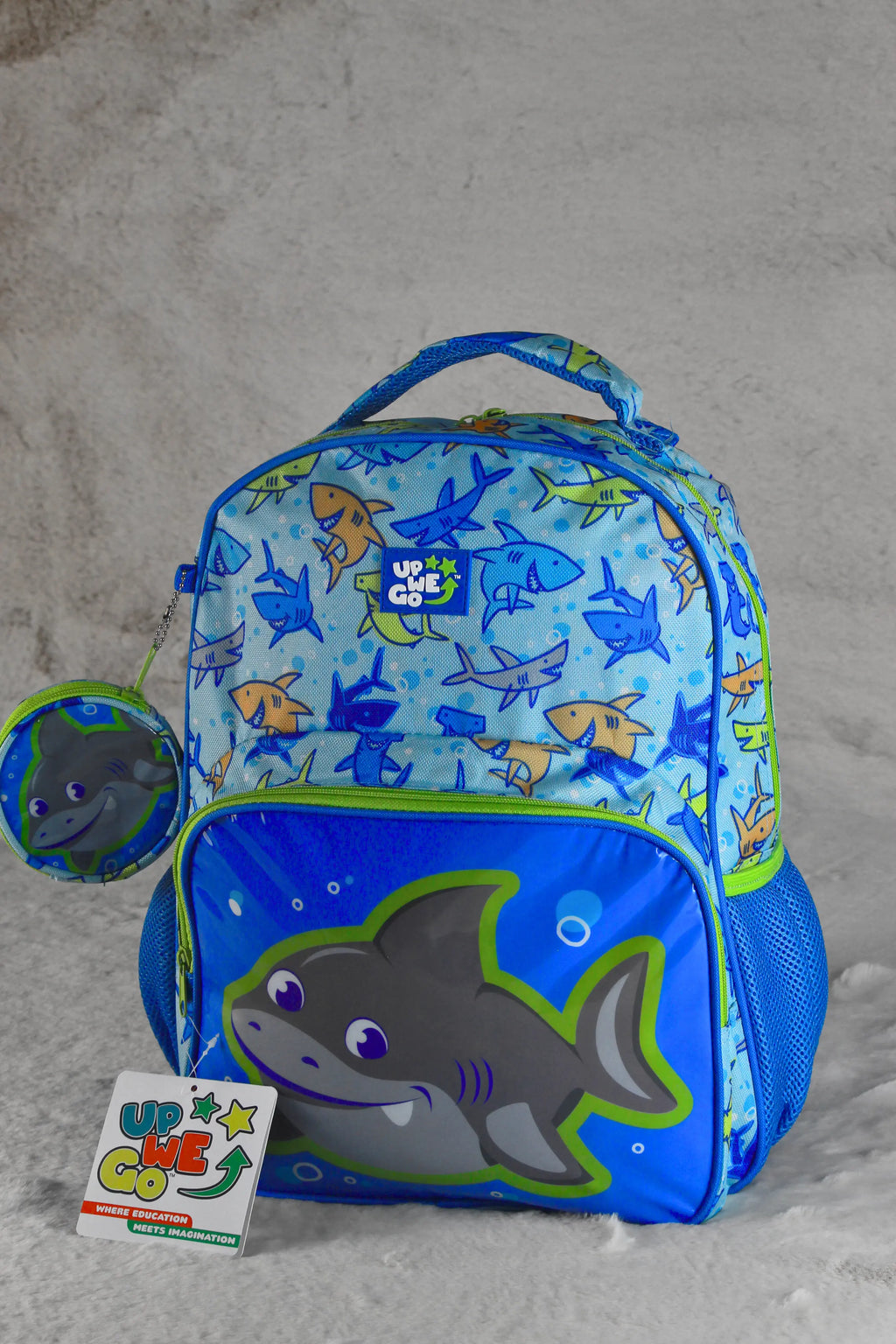 UP WE GO Shark Kids Backpack – Blue | School, Kindergarten & Travel Bag