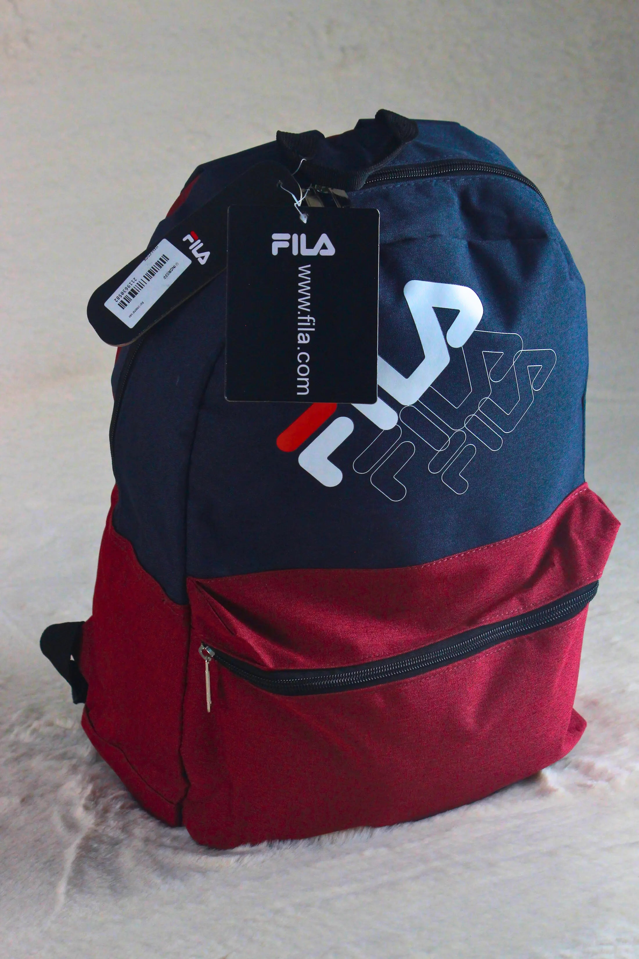 Fila Classic Navy & Maroon Logo Backpack – Durable Polyester School, Gym & Travel Bag