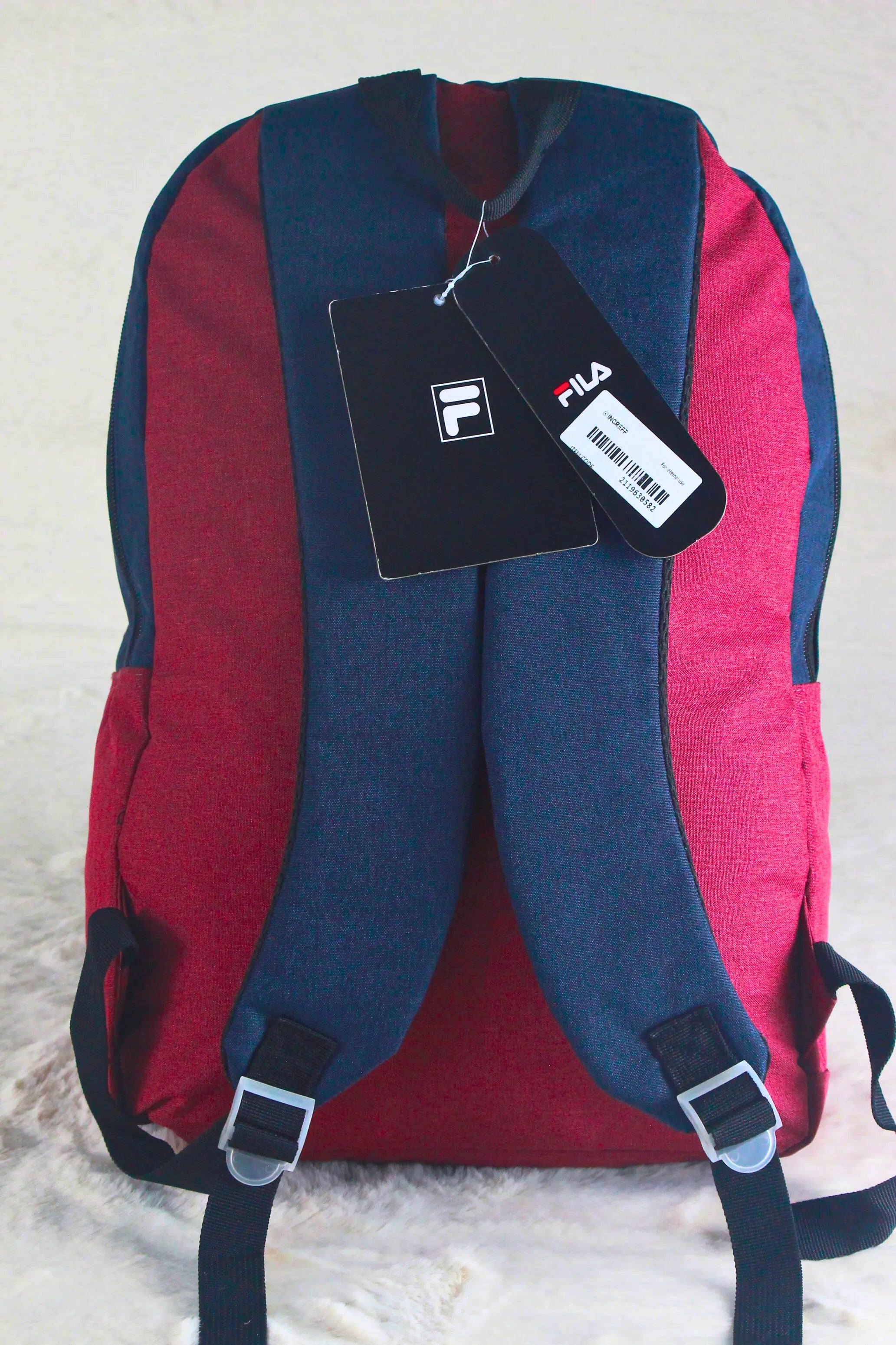 Fila Classic Navy & Maroon Logo Backpack – Durable Polyester School, Gym & Travel Bag