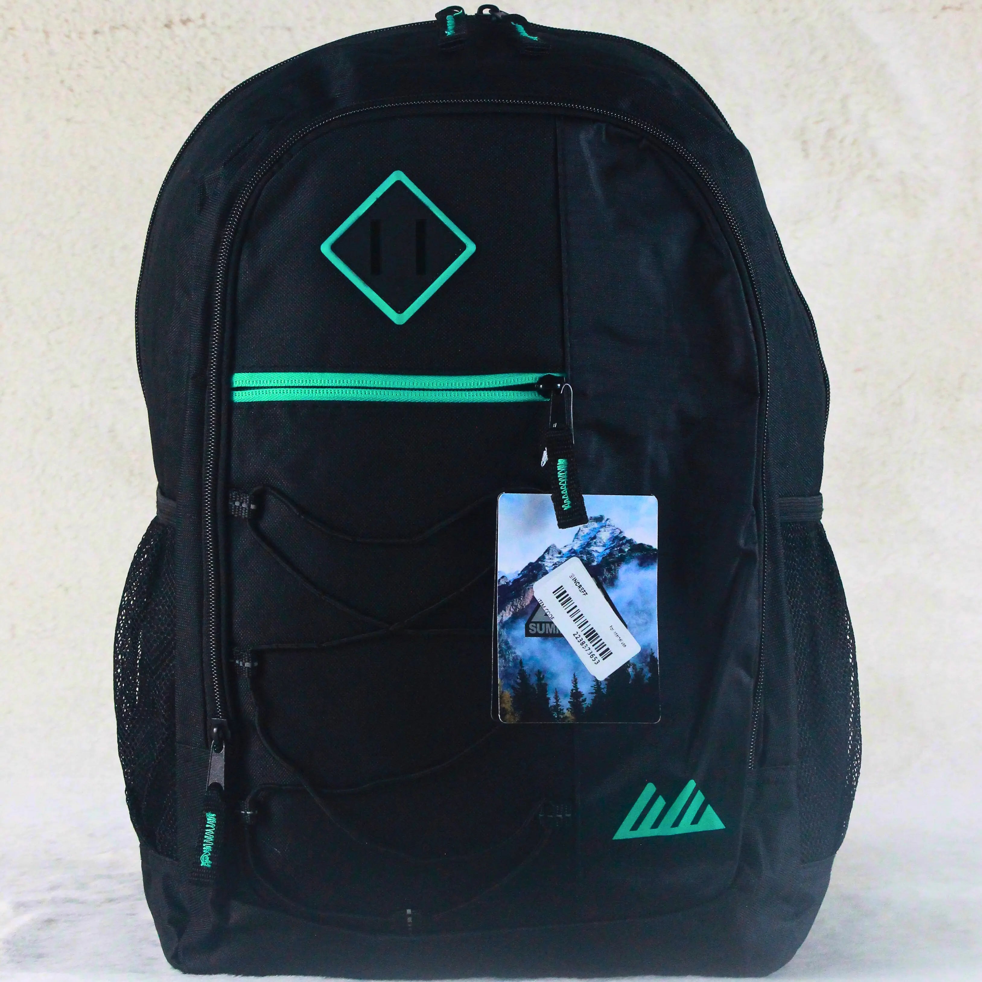 Summit Ridge 18" Black + Mint Bungee Daypack – University & Travel Backpack