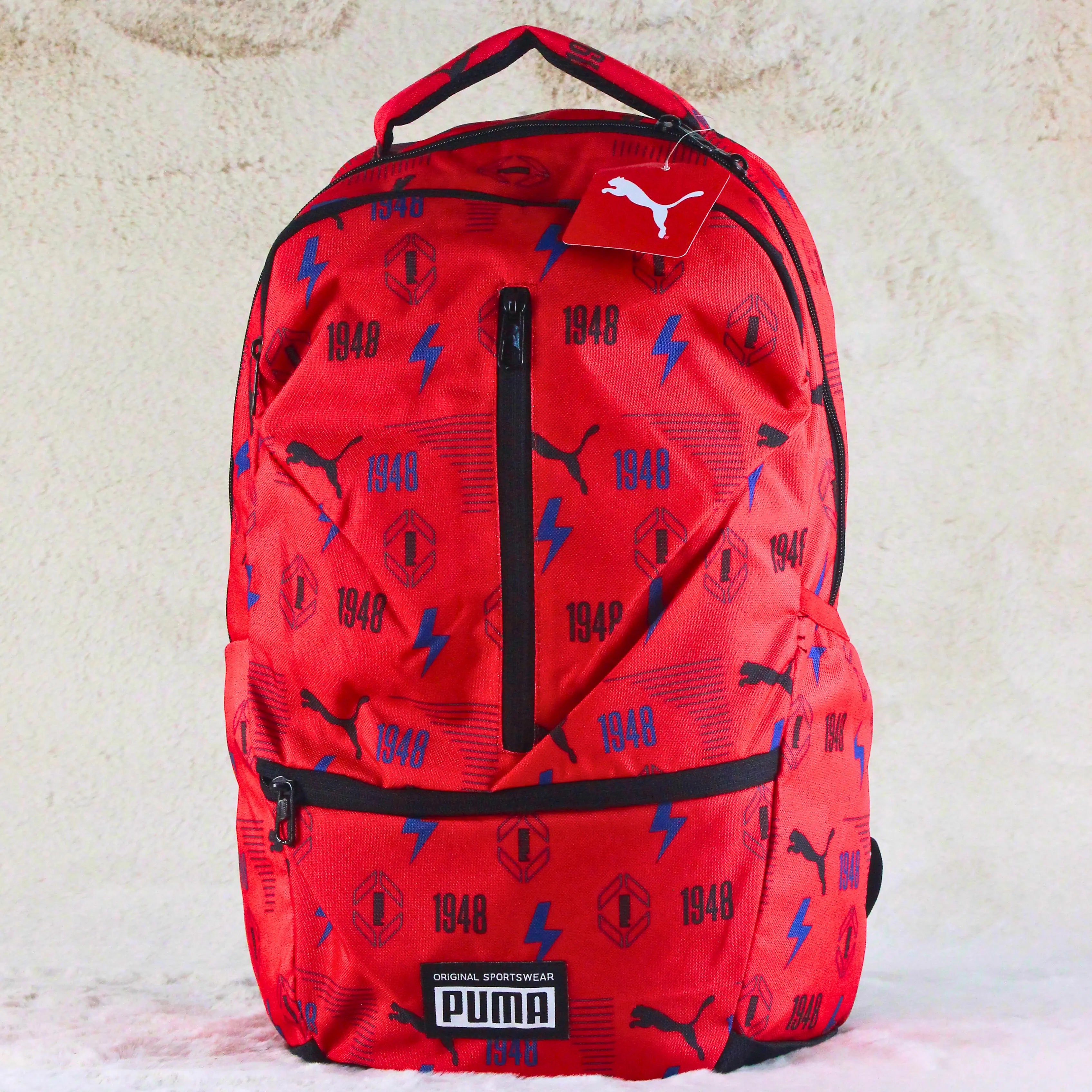 PUMA 1948 Thunder Red Print Backpack – Premium Sports Travel School Bag | Branded Imported