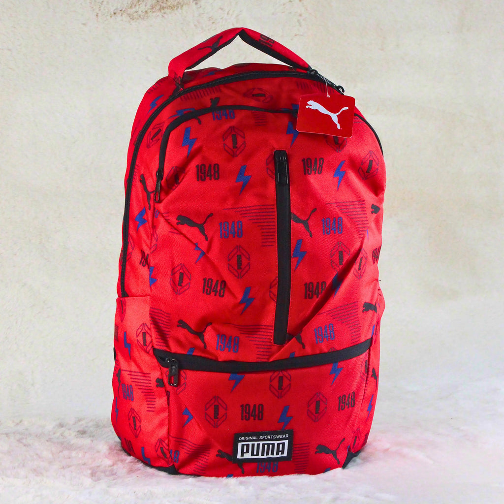 PUMA 1948 Thunder Red Print Backpack – Premium Sports Travel School Bag | Branded Imported
