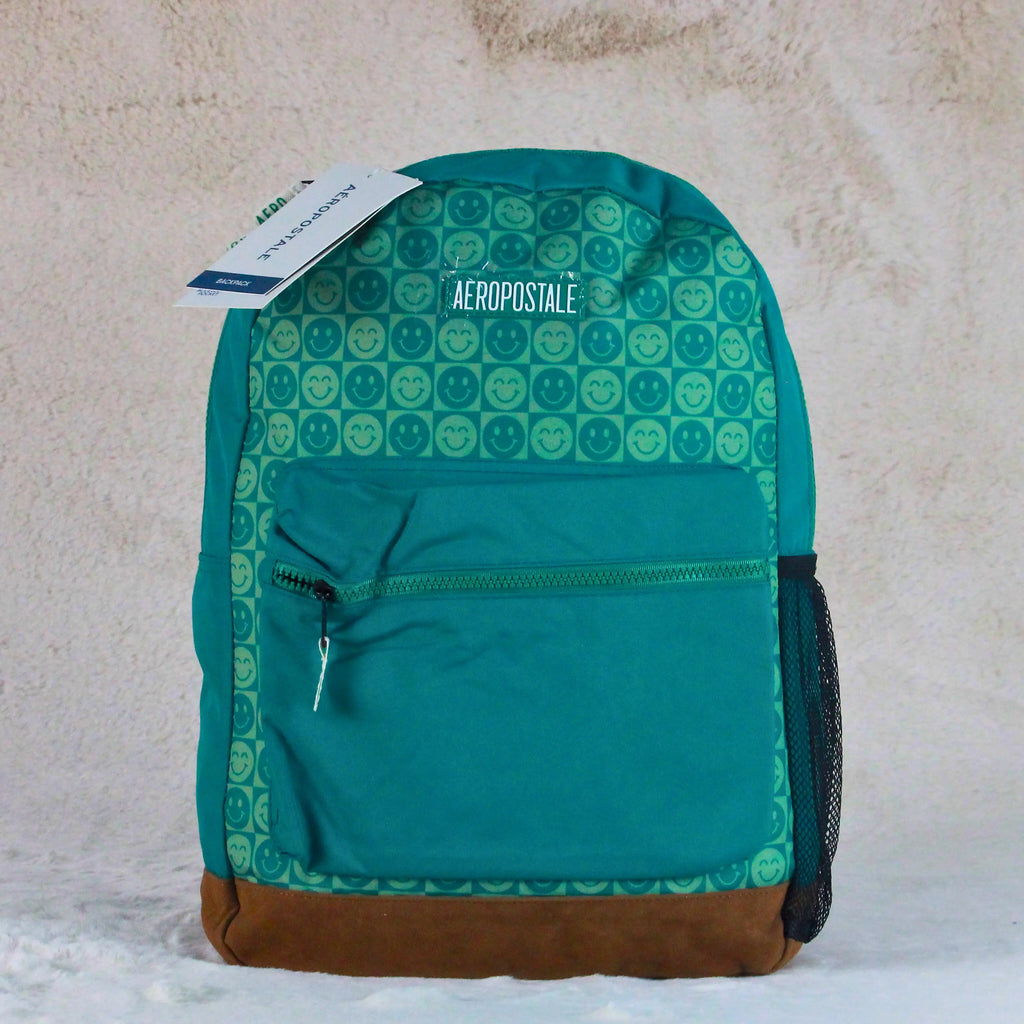 Aeropostale Teal Smiley Graphic Backpack – Premium Canvas Travel & Daily Carry Bag