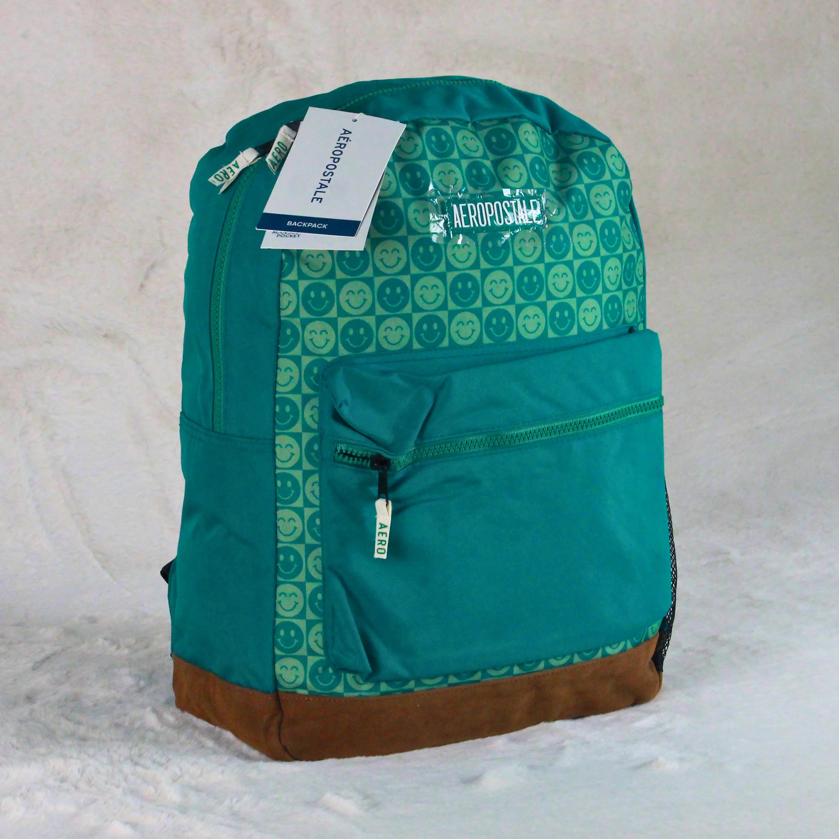 Aeropostale Teal Smiley Graphic Backpack – Premium Canvas Travel & Daily Carry Bag