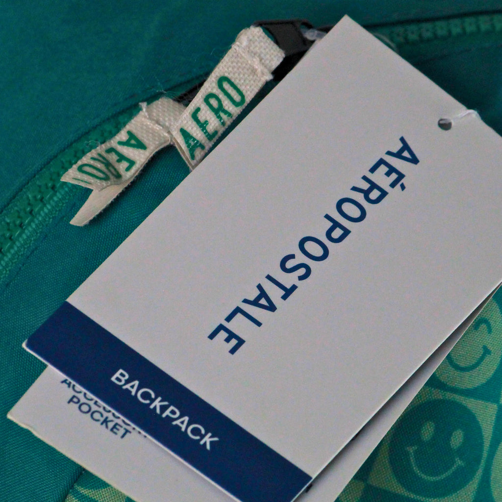 Aeropostale Teal Smiley Graphic Backpack – Premium Canvas Travel & Daily Carry Bag