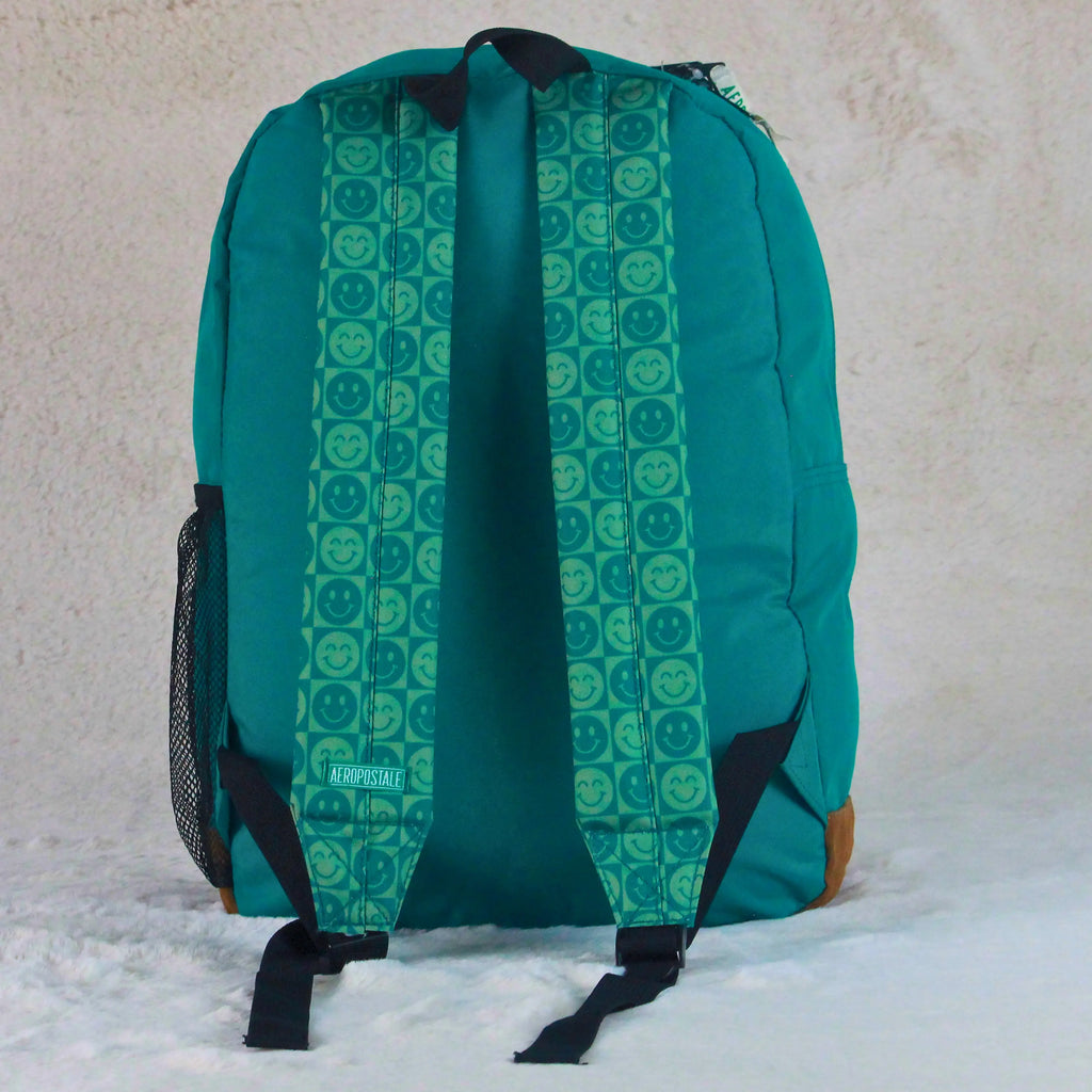 Aeropostale Teal Smiley Graphic Backpack – Premium Canvas Travel & Daily Carry Bag