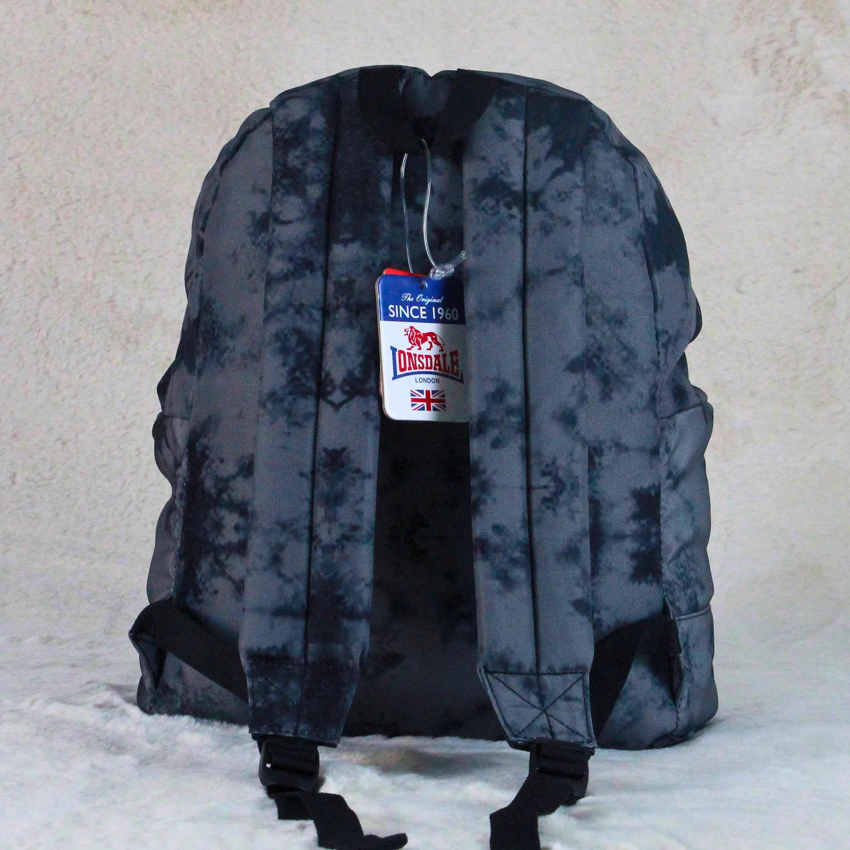 Lonsdale London Storm Grey Marble Backpack – Lightweight Casual Travel & Uni Bag