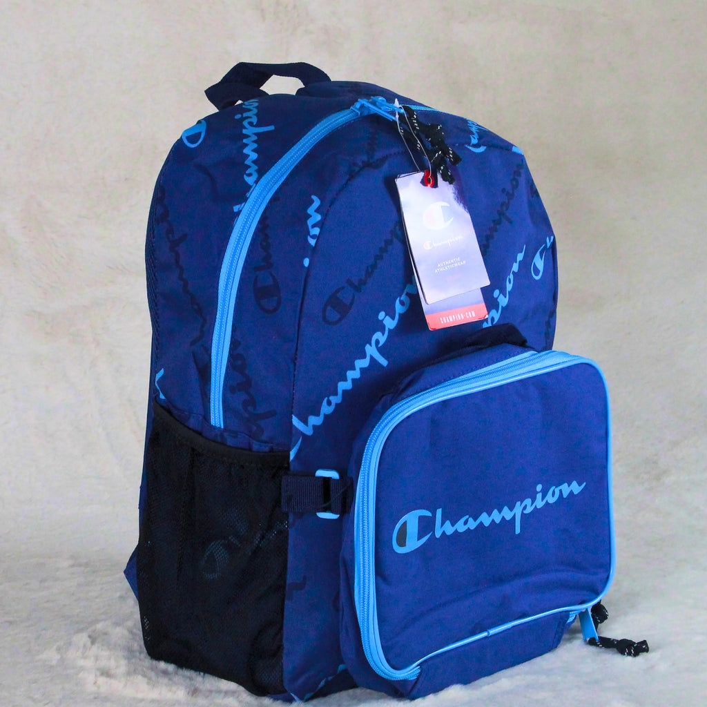 Champion Royal Navy Blue Backpack with Matching Lunch Bag – Branded Imported – Everyday School & Uni Use
