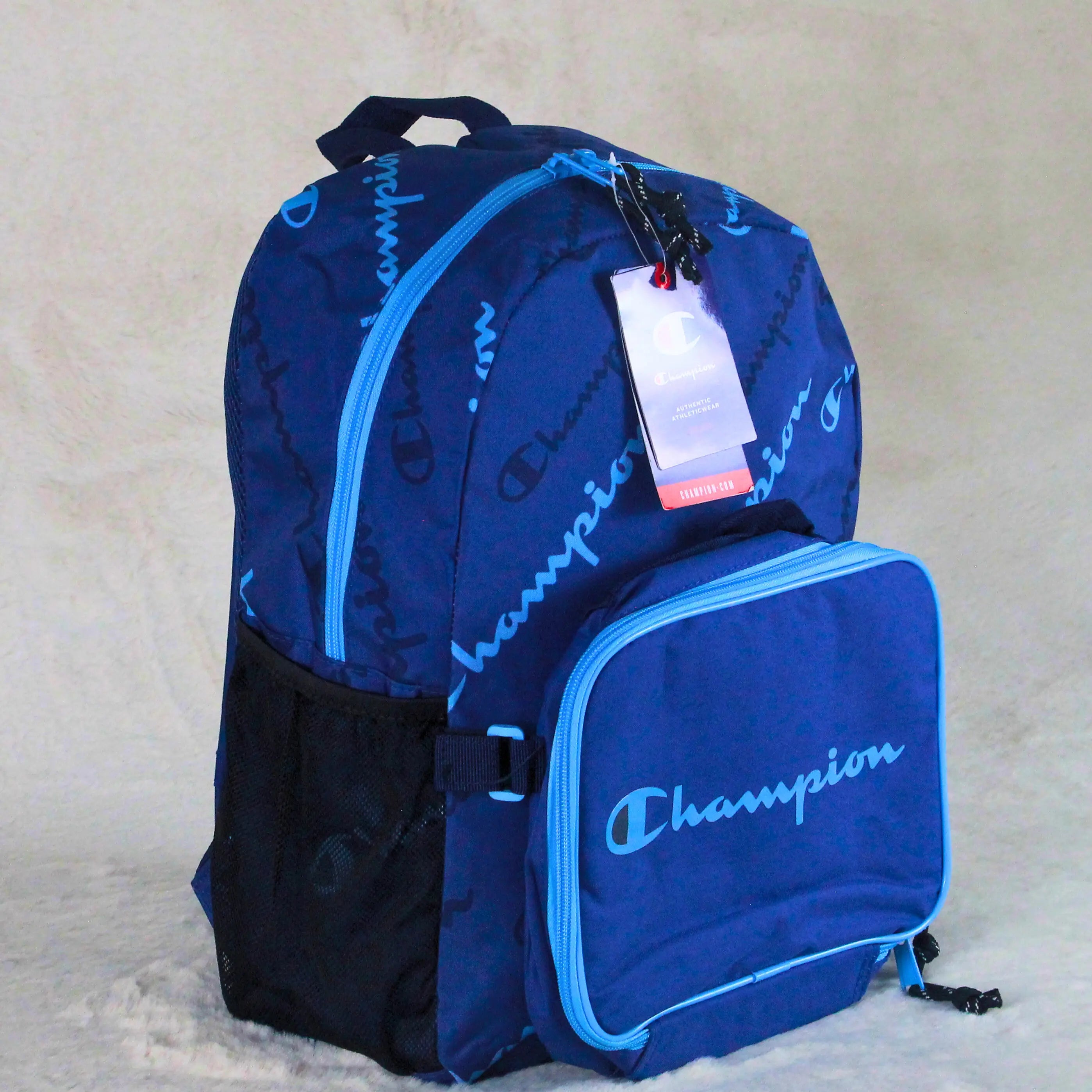Champion Royal Navy Blue Backpack with Matching Lunch Bag – Branded Imported – Everyday School & Uni Use