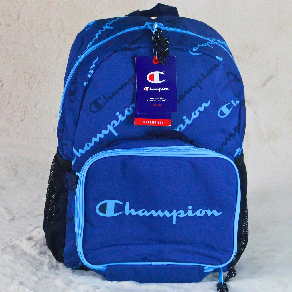 Champion Royal Navy Blue Backpack with Matching Lunch Bag – Branded Imported – Everyday School & Uni Use