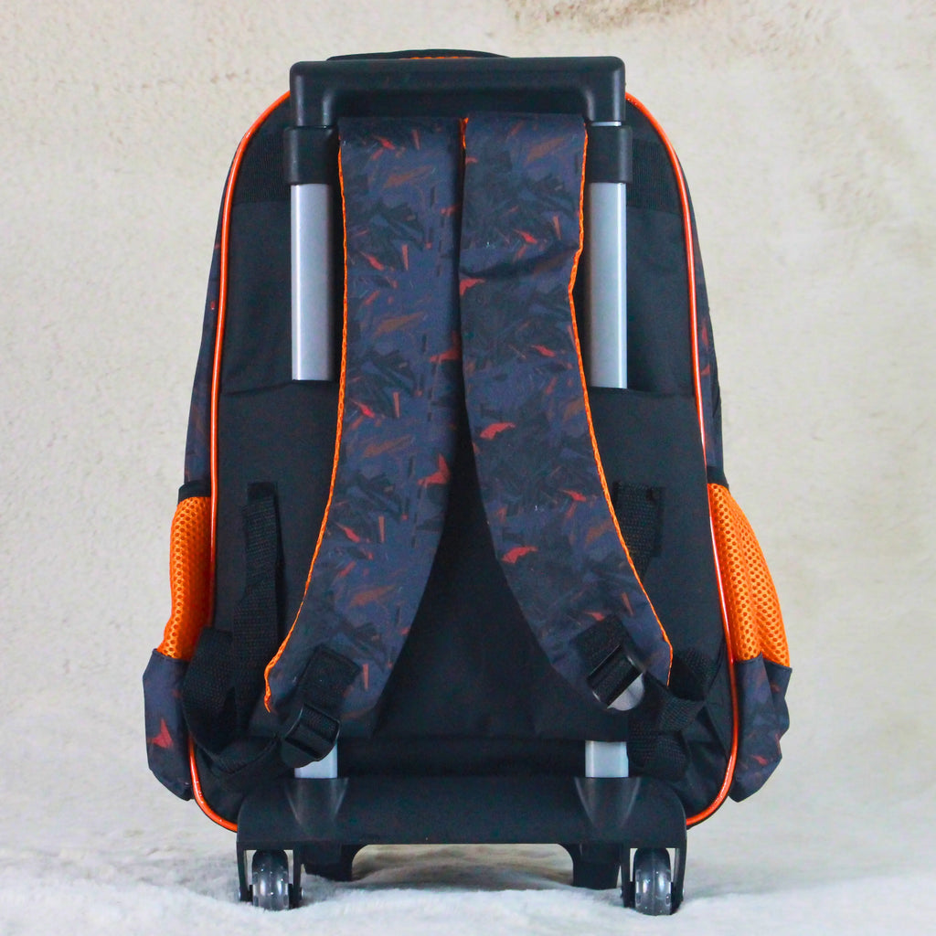 4 in 1 Basketball Graffiti 16 inch Trolley School Bag Set 4 Pcs – Black & Orange – Premium Kids Travel + School Wheel Backpack