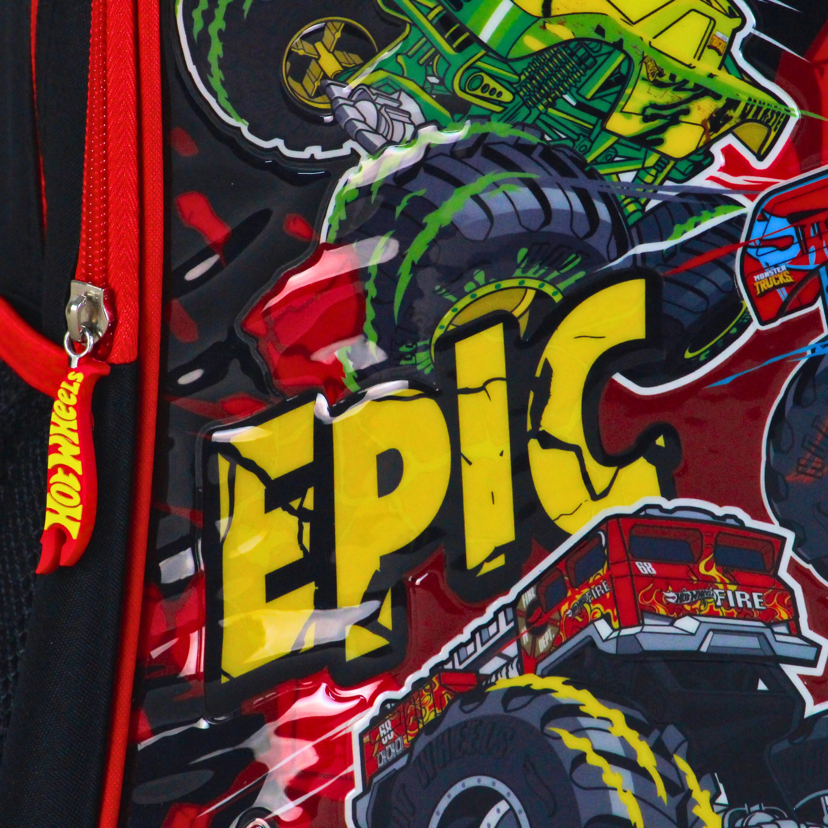 5 in 1 Hot Wheels Monster Truck School 16 inch Trolley Backpack Set – Epic Crushing Design – 18 Inch