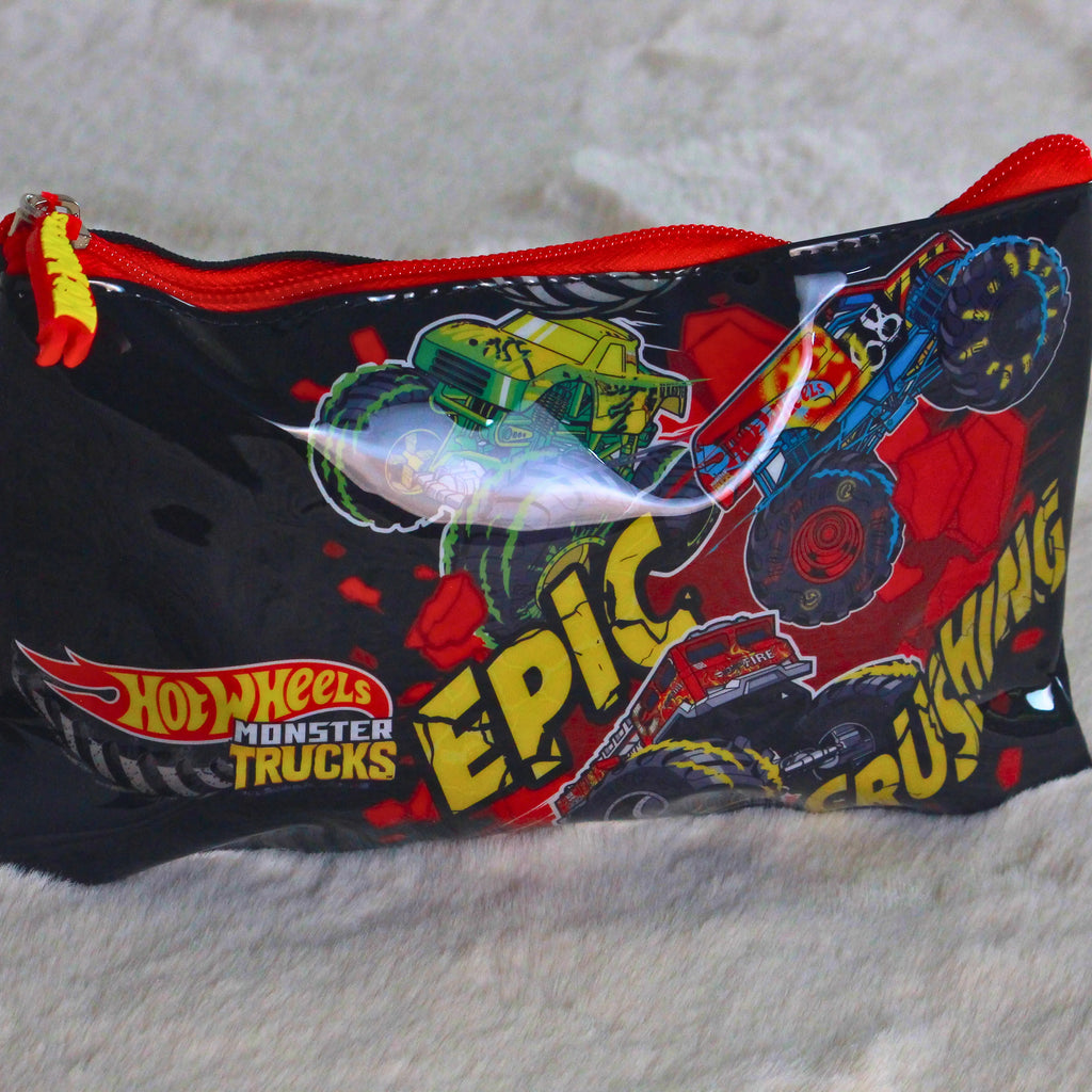 5 in 1 Hot Wheels Monster Truck School 16 inch Trolley Backpack Set – Epic Crushing Design – 18 Inch