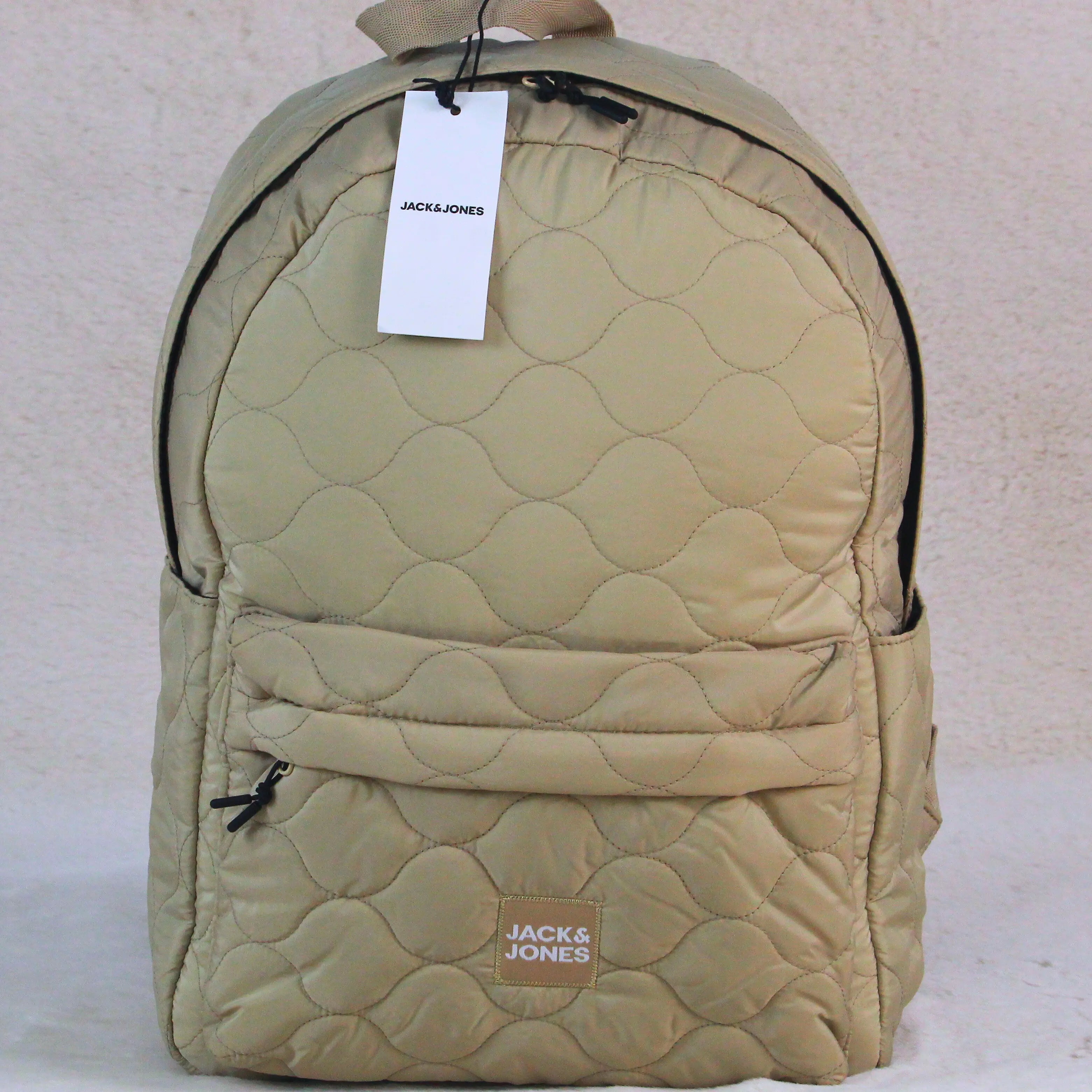 Jack & Jones Quilted Beige Backpack – Premium Imported Puffer-Style School, Travel & Daily Use Bag