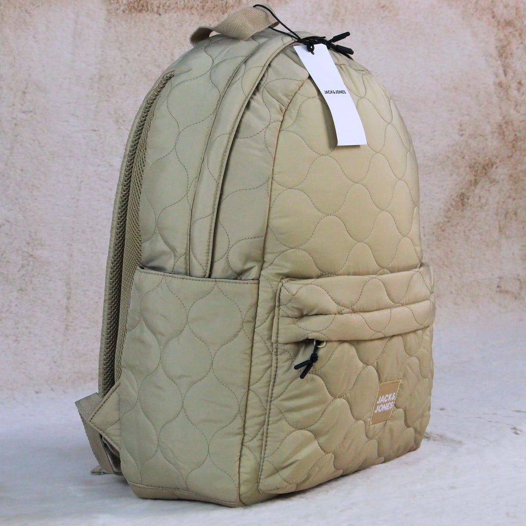 Jack & Jones Quilted Beige Backpack – Premium Imported Puffer-Style School, Travel & Daily Use Bag