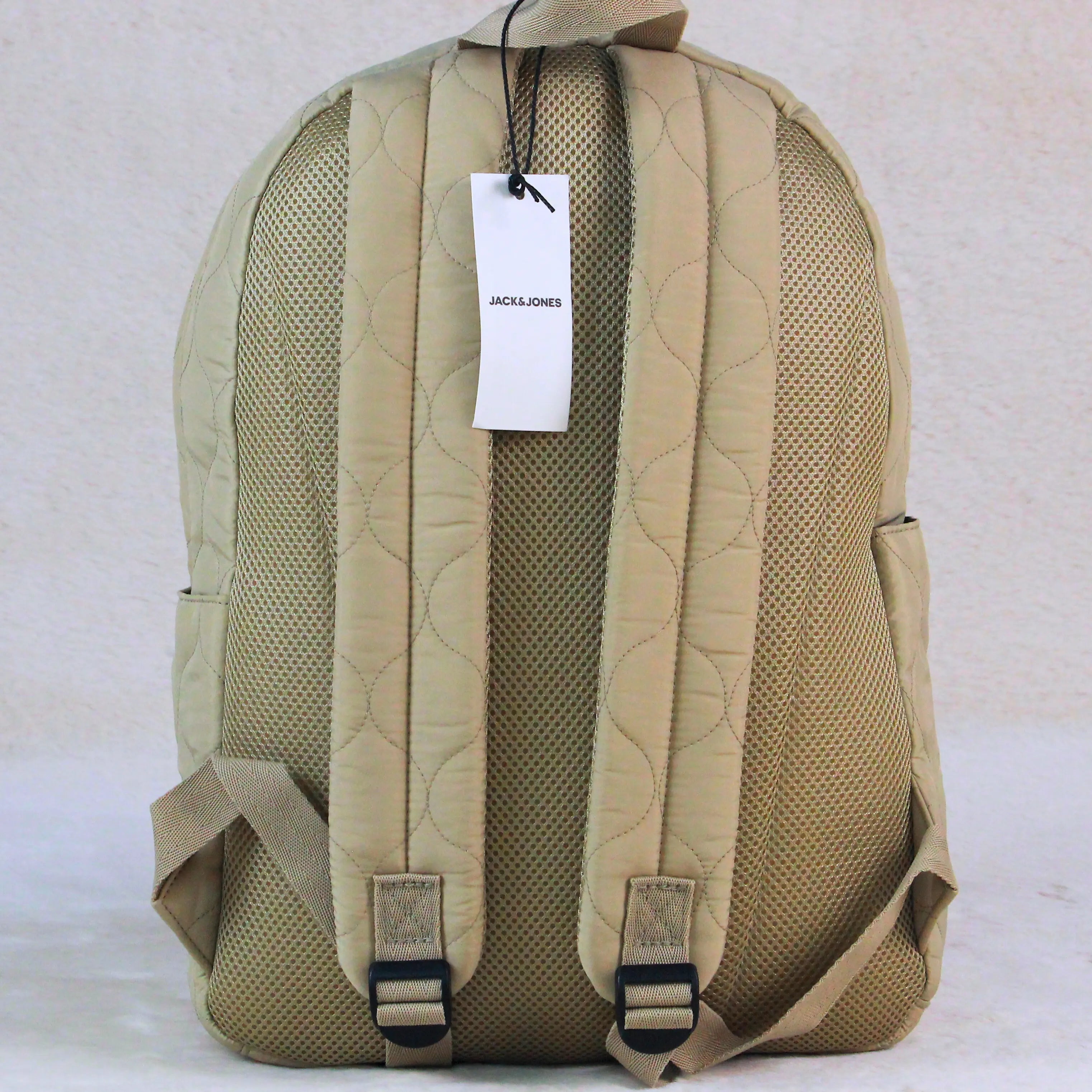Jack & Jones Quilted Beige Backpack – Premium Imported Puffer-Style School, Travel & Daily Use Bag