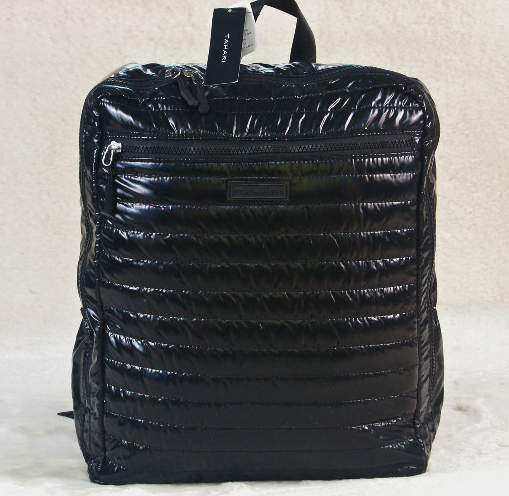 Tahari Glossy Black Puffer Backpack – Imported Premium School, College & Travel Bag