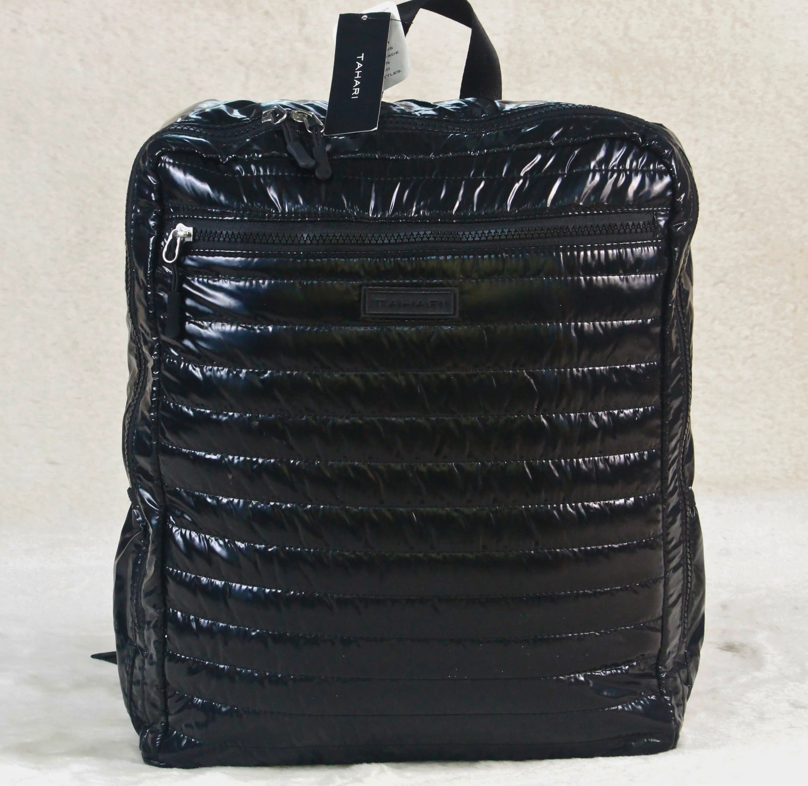 Tahari Glossy Black Puffer Backpack – Imported Premium School, College & Travel Bag