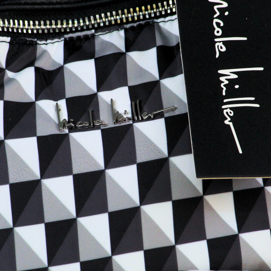 Nicole Miller Black & White Geometric Backpack – Imported Designer School, College & Travel Bag