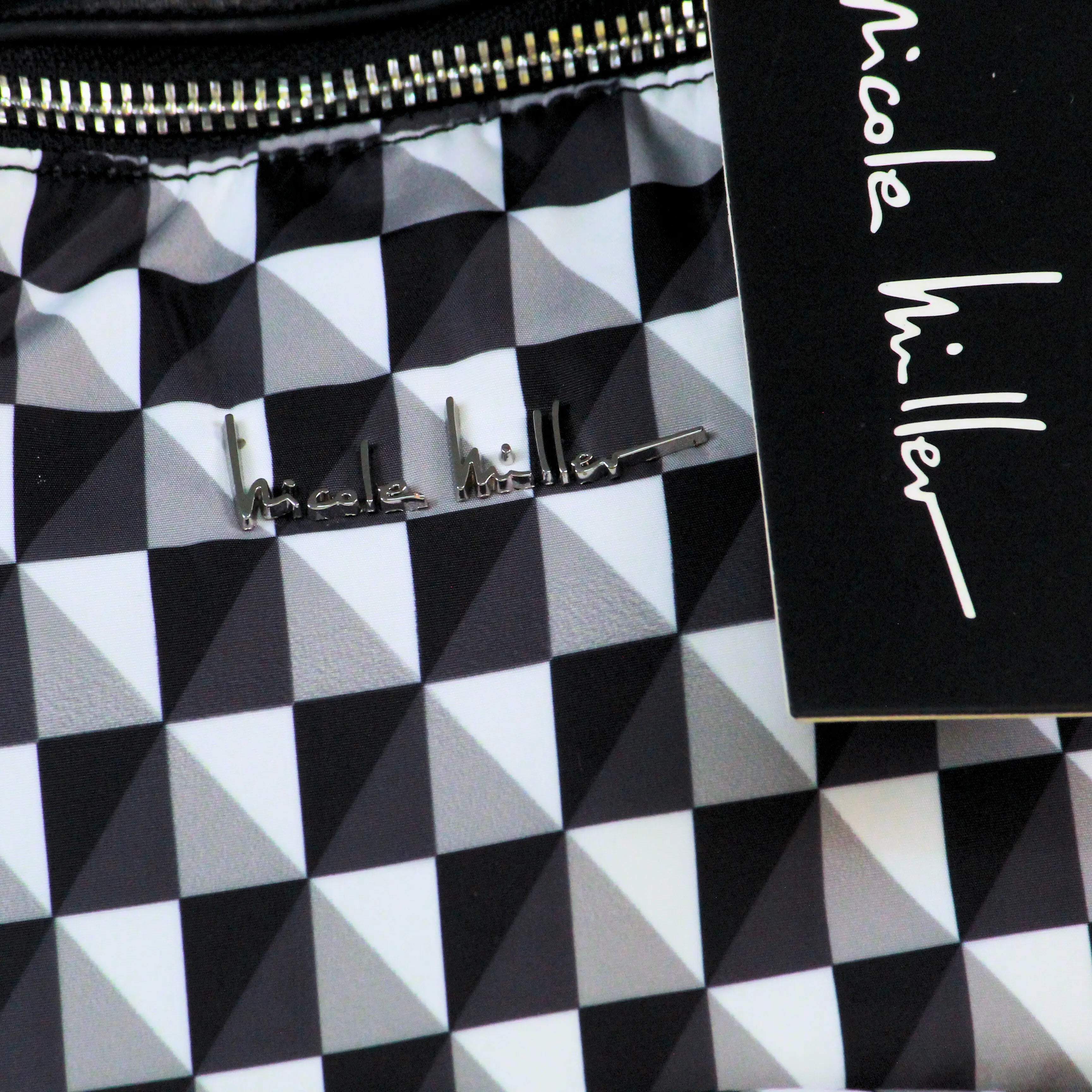 Nicole Miller Black & White Geometric Backpack – Imported Designer School, College & Travel Bag