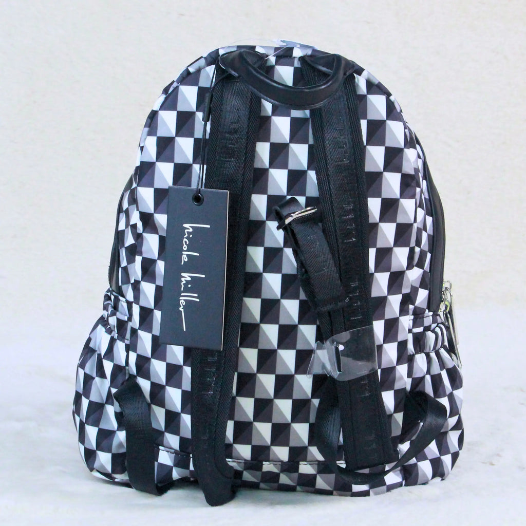 Nicole Miller Black & White Geometric Backpack – Imported Designer School, College & Travel Bag