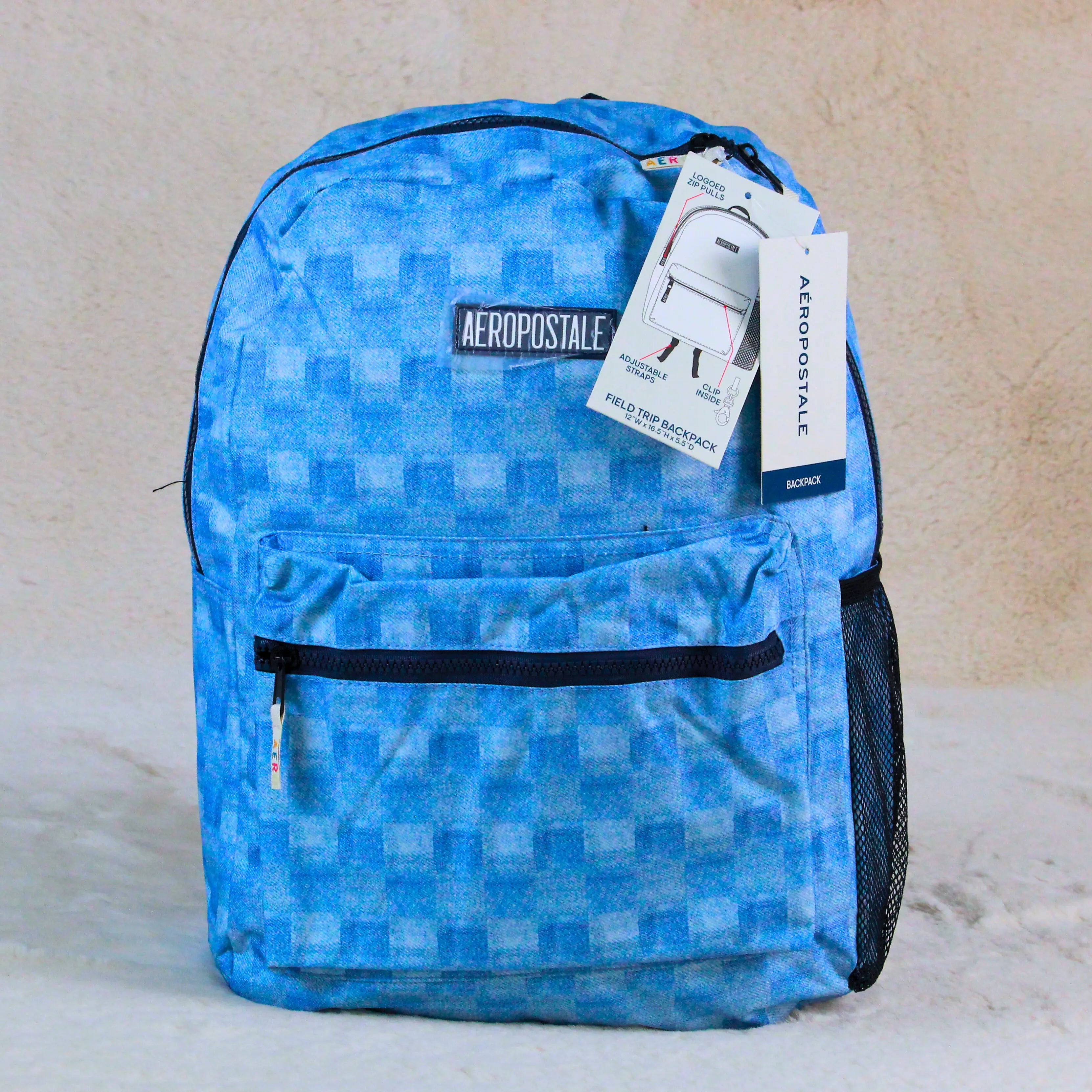 Aeropostale Blue Field-Trip Backpack | Lightweight Printed School & College Bag | Branded Imported Backpack