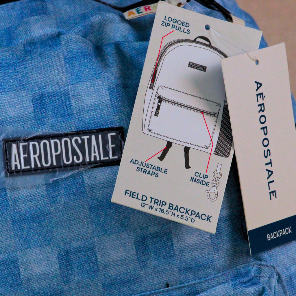 Aeropostale Blue Field-Trip Backpack | Lightweight Printed School & College Bag | Branded Imported Backpack