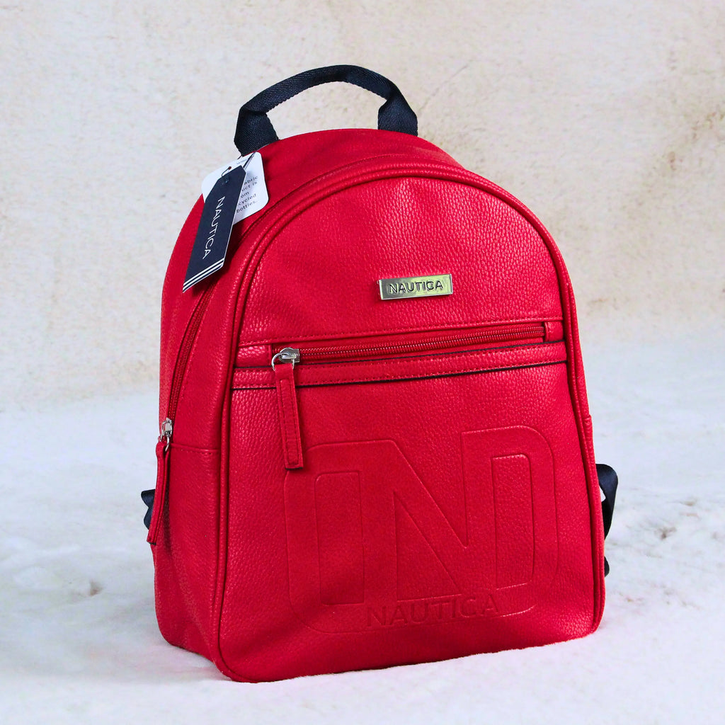 Nautica Mini Red Backpack – Imported Stylish PU Leather Casual, Travel & Everyday Bag
